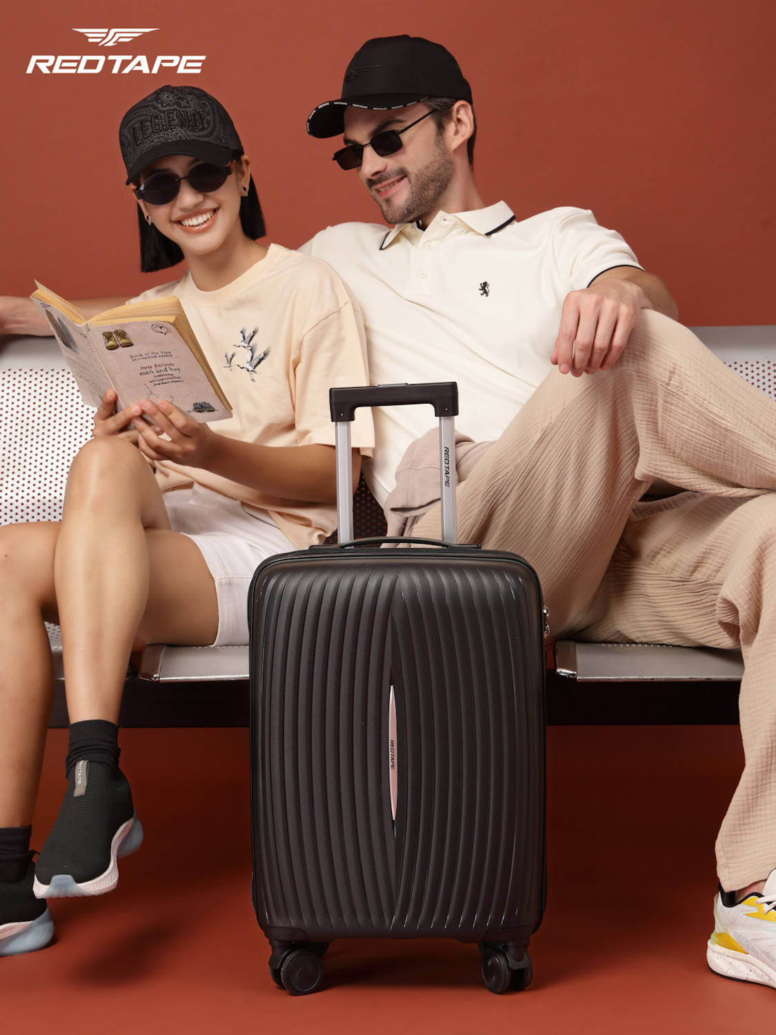 Image of Red Tape Unisex 40L Polypropylene Hard Trolley Bag Cabin Suitcase 8 Wheels - 20 inch