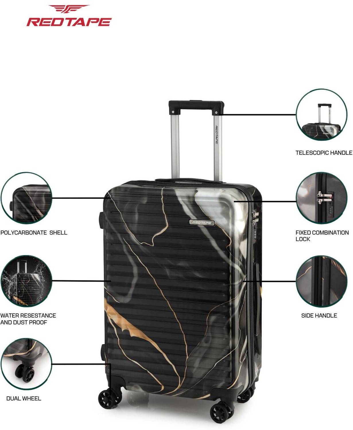 Red Tape 40L 20 inch Red Polycarbonate Hard Cabin Suitcase 8 Wheels - Image 3
