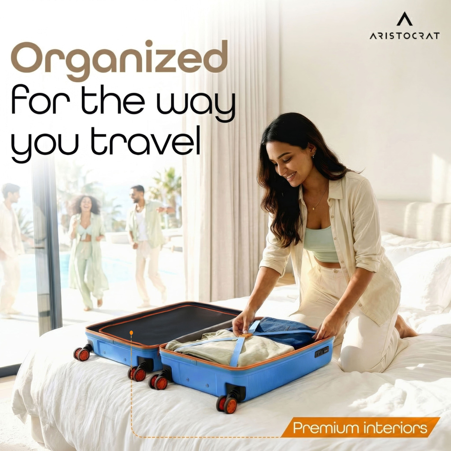 Image of ARISTOCRAT Apex Hard Side Polypropylene Luggage | Trolley Bag with Combination Lock Cabin Suitcase 8 Wheels - 22 Inch