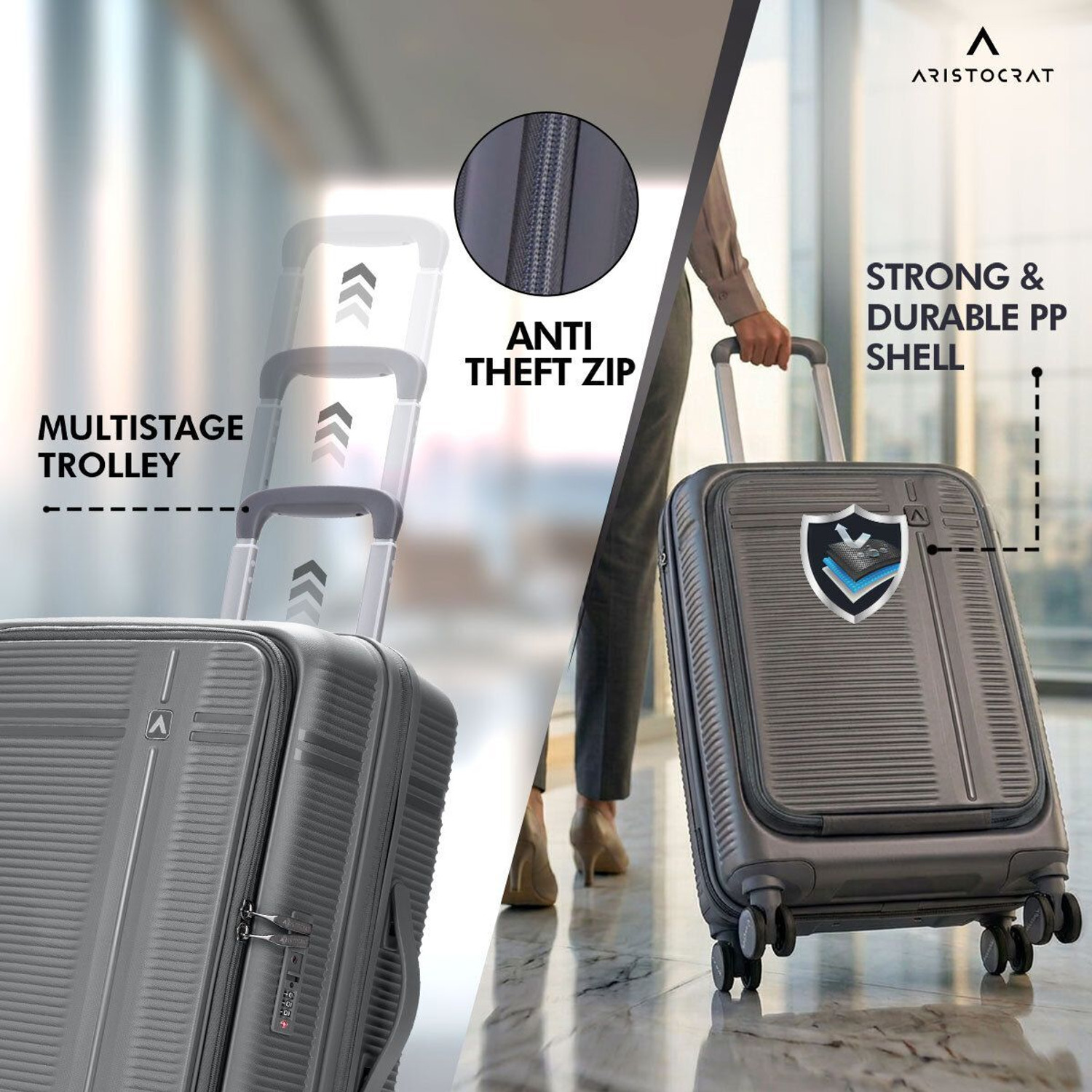 Image of ARISTOCRAT Solana Check-in Trolley Bag | Front Opening Hard Luggage with TSA Lock Check-in Suitcase 8 Wheels - 26 inch
