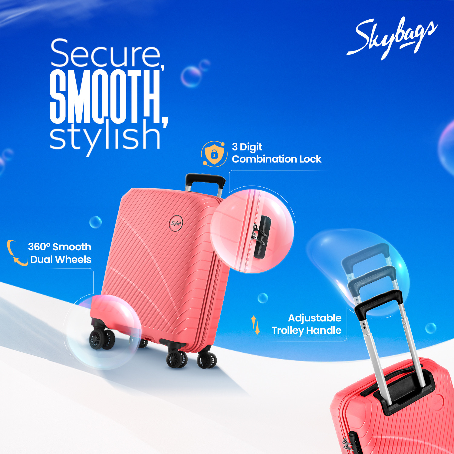 Image of SKYBAGS Streax Cabin Trolley Bag | Hard Luggage | Combination Lock with Sturdy Zipper Cabin Suitcase 8 Wheels - 22 inch