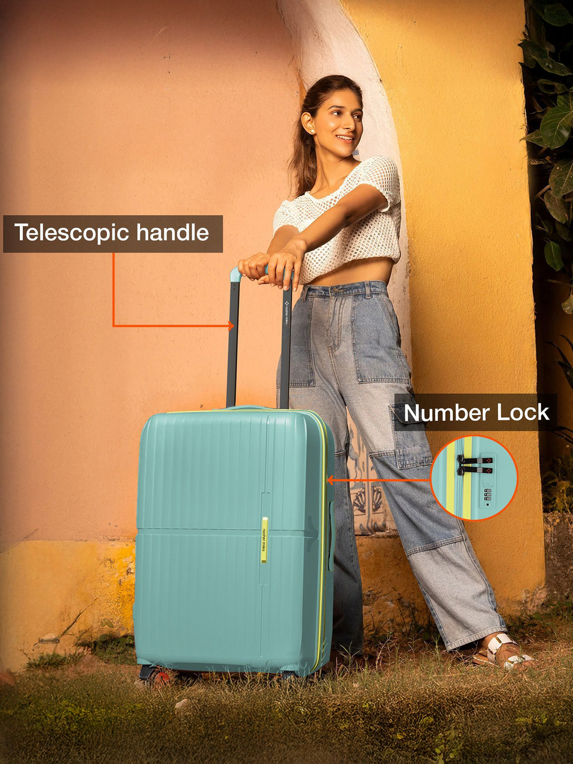 Image of NASHER MILES Springfield HardSide Polypropylene 3 Cool Mint Trolley Bag(55,65&75cm) Cabin & Check-in Set 8 Wheels - 28 inch