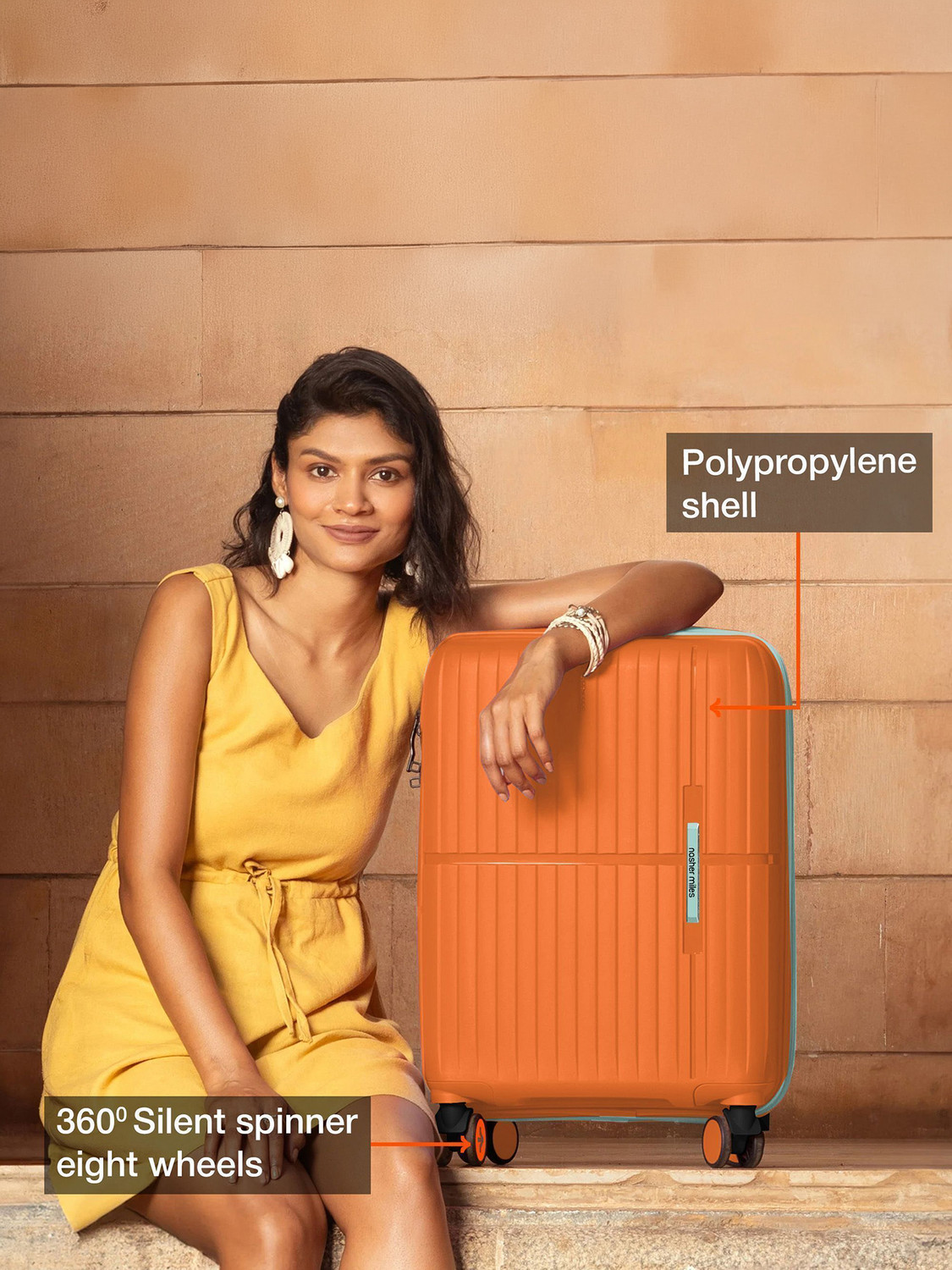 Image of NASHER MILES Springfield Hard-Sided Polypropylene Luggage Orange 55cm Trolley Bag Cabin Suitcase 8 Wheels - 20 inch
