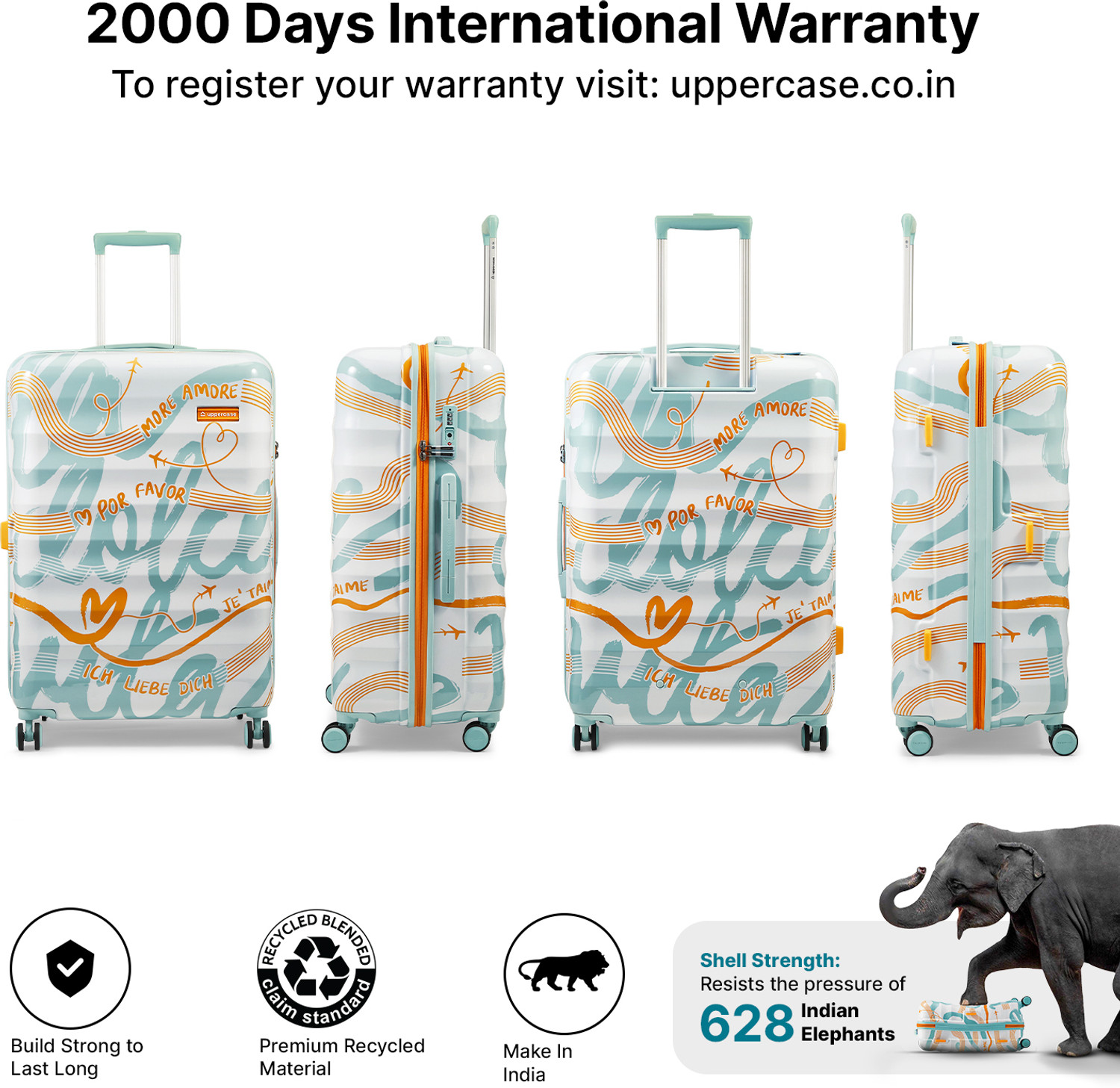 Image of Uppercase Serendipity Printed Apricot 124L Large Hard Sided Checked Trolley Bag Check-in Suitcase 8 Wheels - 30 inch