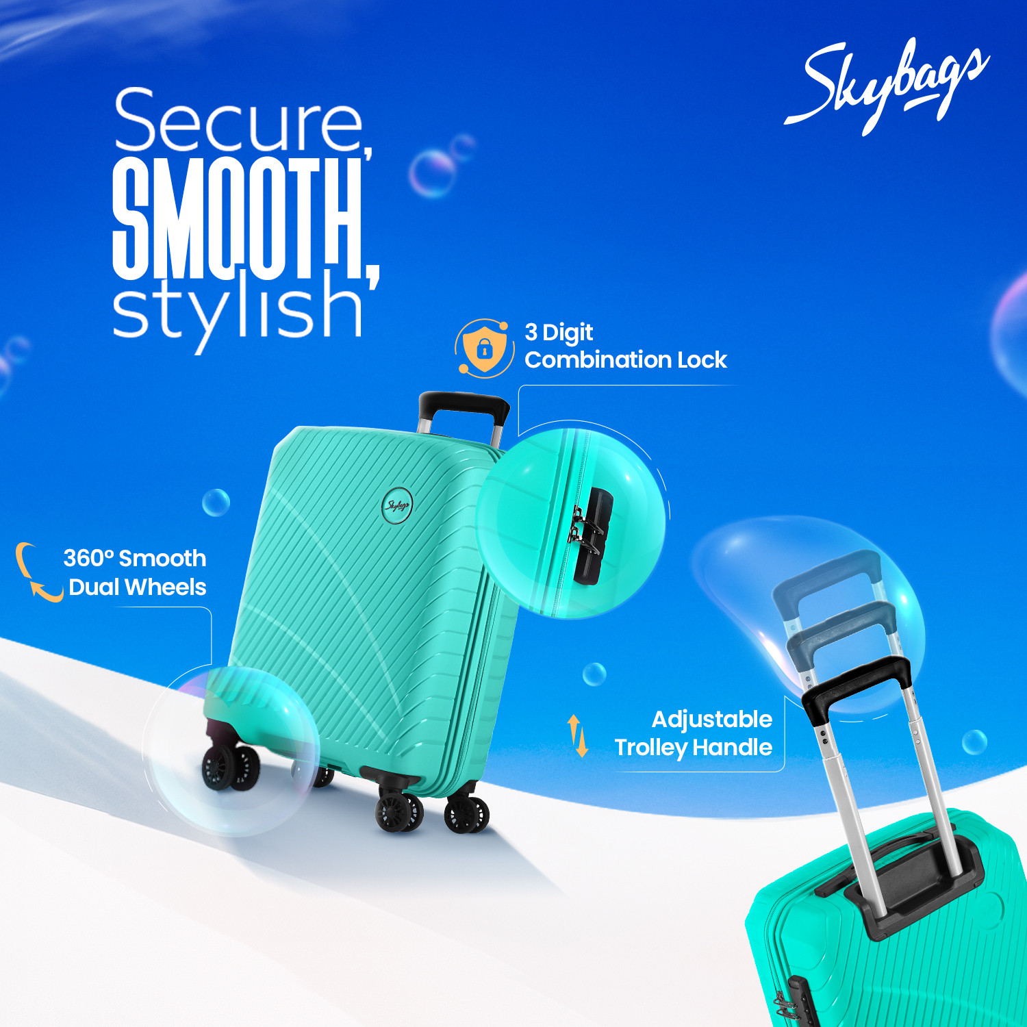 Image of SKYBAGS Streax Cabin Trolley Bag | Hard Luggage | Combination Lock with Sturdy Zipper Cabin Suitcase 8 Wheels - 22 inch