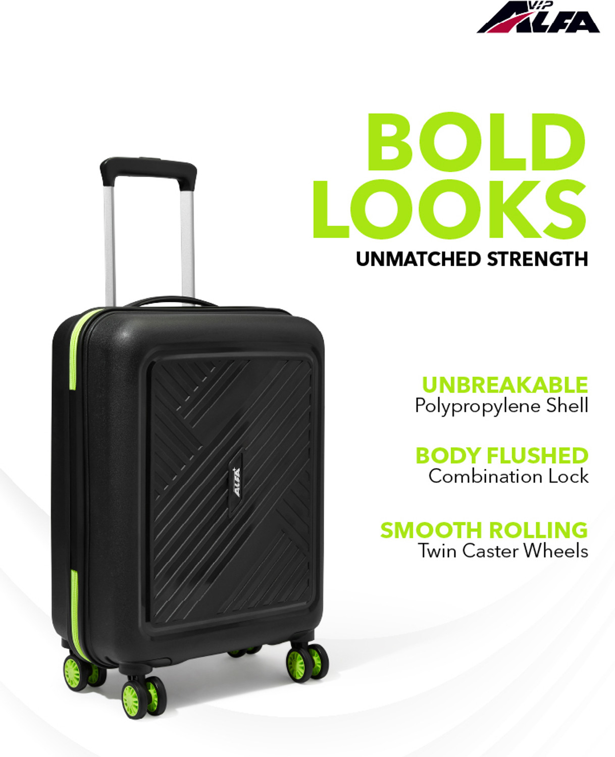 Image of ALFA by VIP Rhino Strong Hard Side Luggage | Trolley Bag With Flushed Combination Lock Cabin & Check-in Set 8 Wheels - 26 Inch