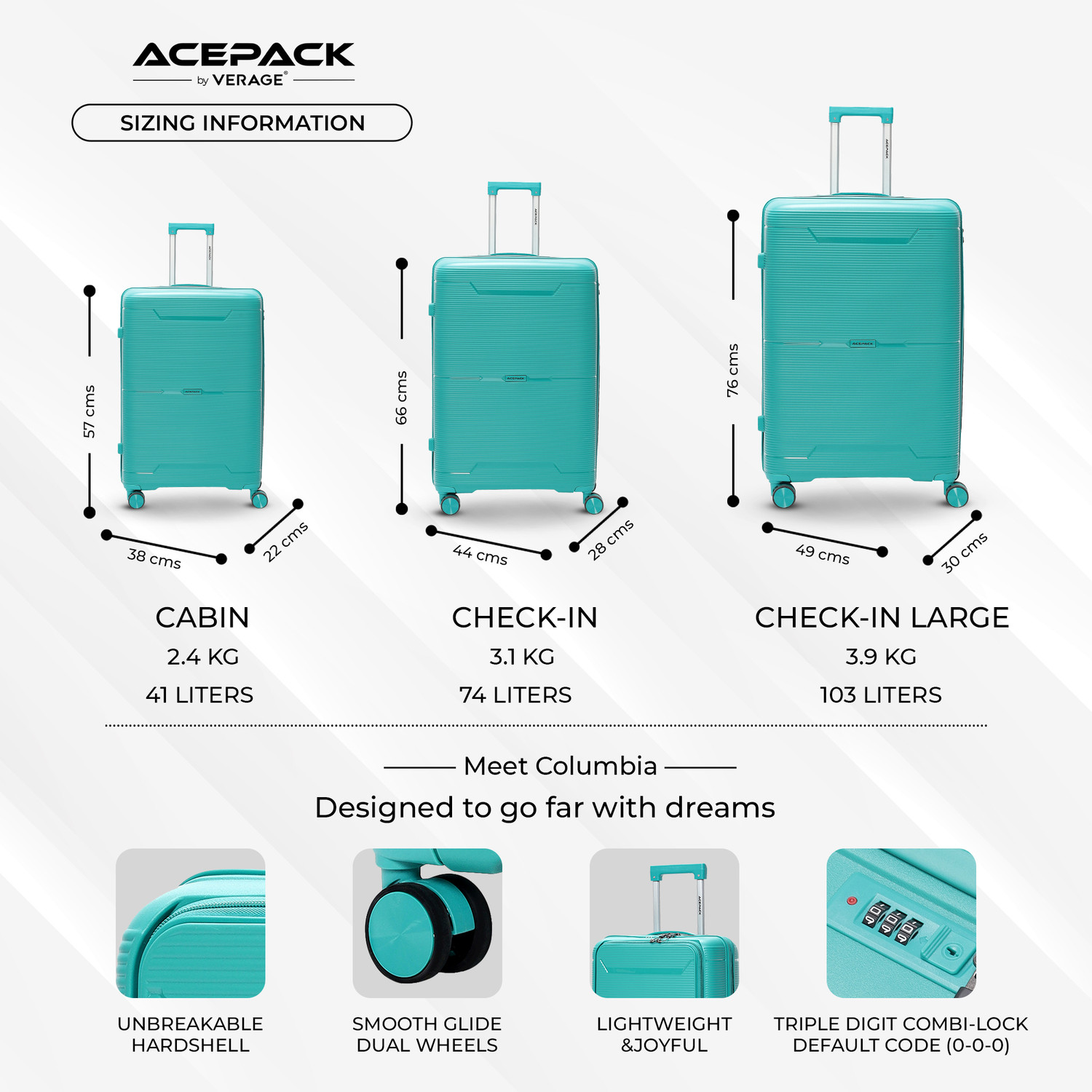 Image of ACEPACK Columbia Cabin & Check-in Set 8 Wheels - 28 Inch