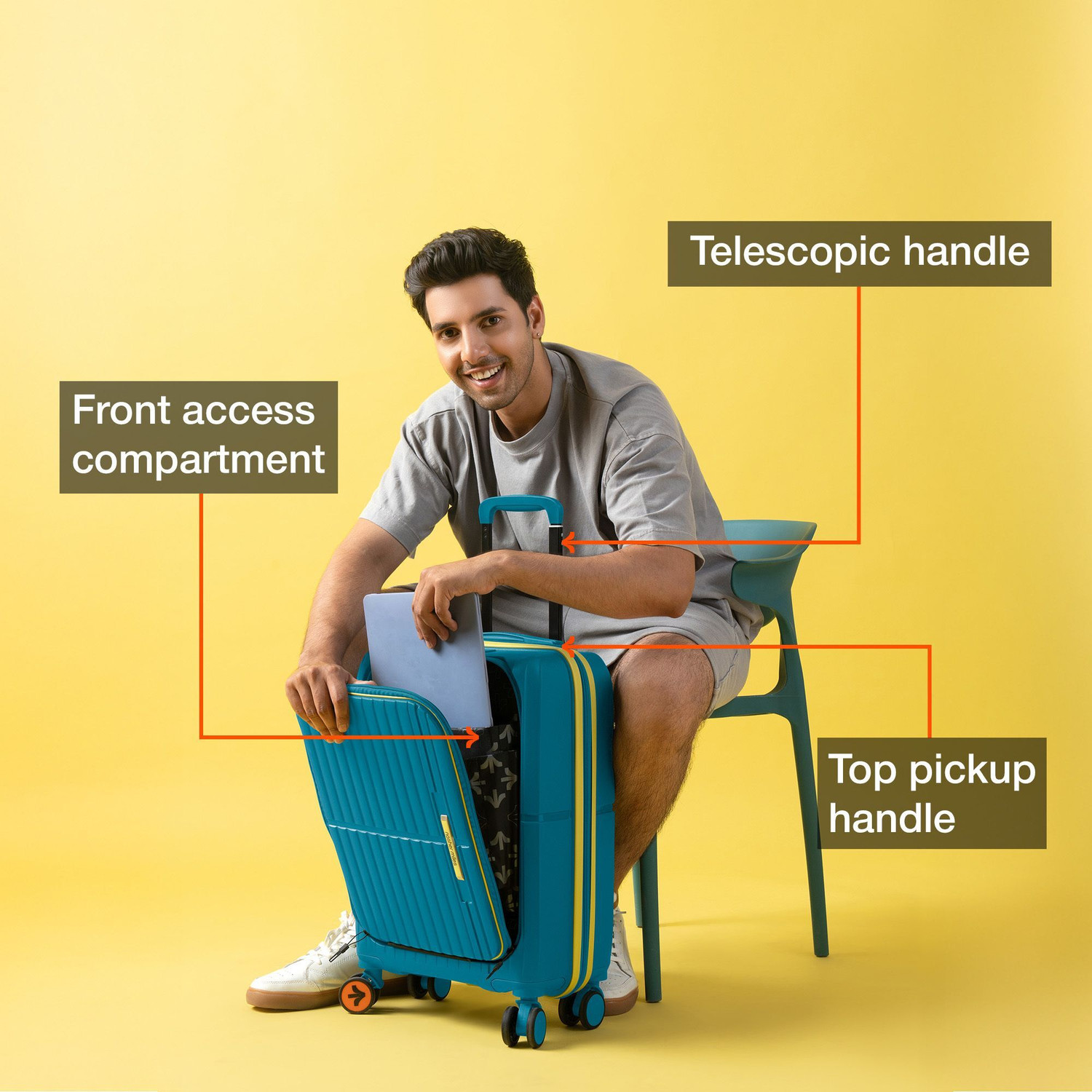 Image of NASHER MILES Springfield HardSide Polypropylene Cabin Laptop Compartment Trolley Bag Cabin Suitcase 8 Wheels - 20 inch