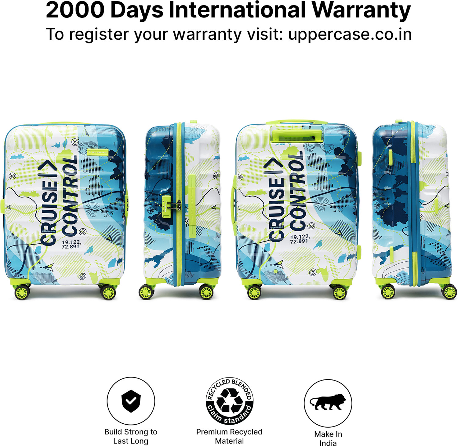Image of Uppercase Geo Small Large Combination Lock Hardsided Trolley Bag Check-in Suitcase 8 Wheels - 28 inch