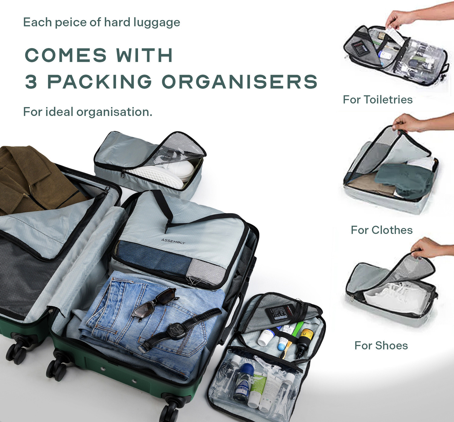 Image of Assembly Polycarbonate Trolley Bag Combo 2 Set - Medium & Large Check-in Suitcase Check-in Suitcase 4 Wheels - 28 inch