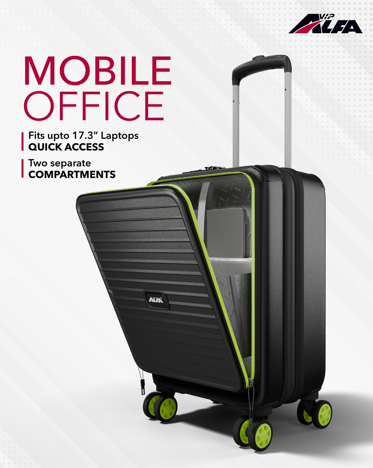 Image of ALFA by VIP Deep Space Hard Side Laptop Compartment Trolley with Combination Lock Cabin Suitcase 8 Wheels - 22 Inch