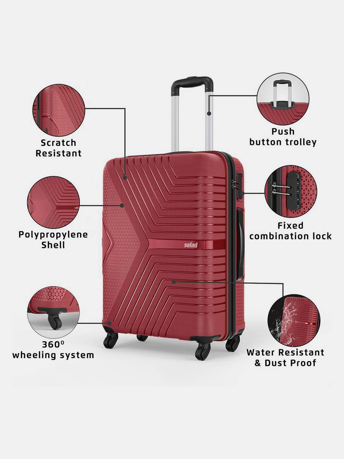 SAFARI ZENO 66 Check-in Suitcase 4 Wheels - 26 inch MAROON - Price