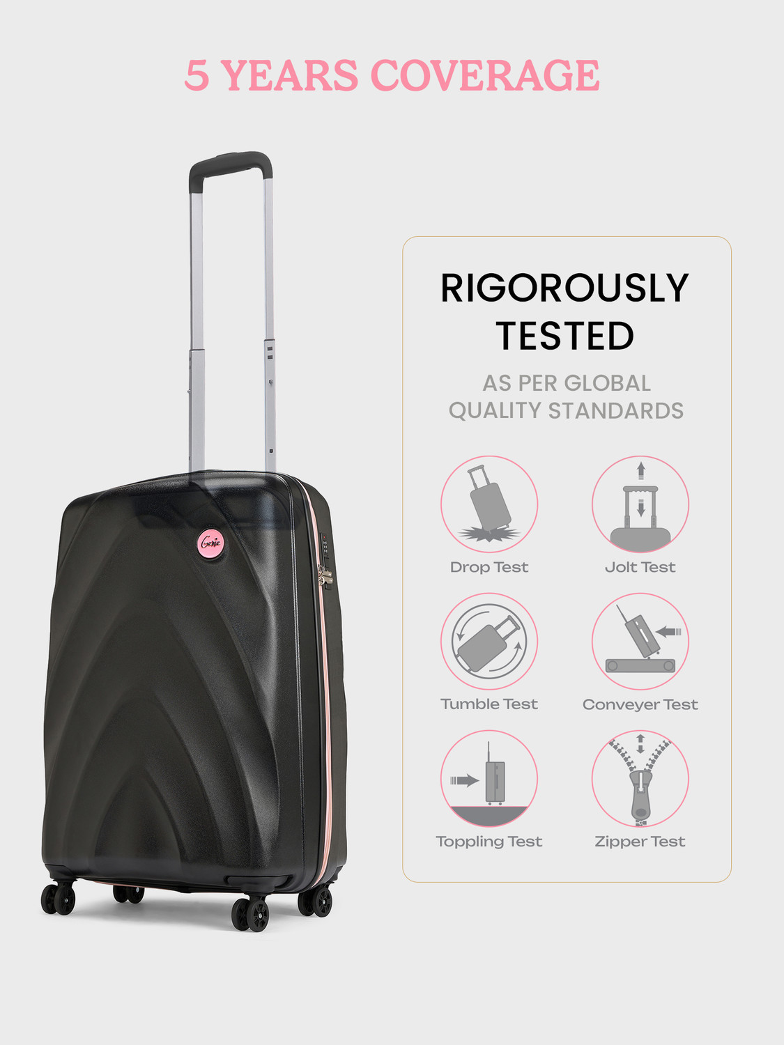 Image of Genie by Safari Daze Hard Luggage with Organized Interiors and Dual Wheels - Cabin - Black Cabin Suitcase 8 Wheels - 22 inch
