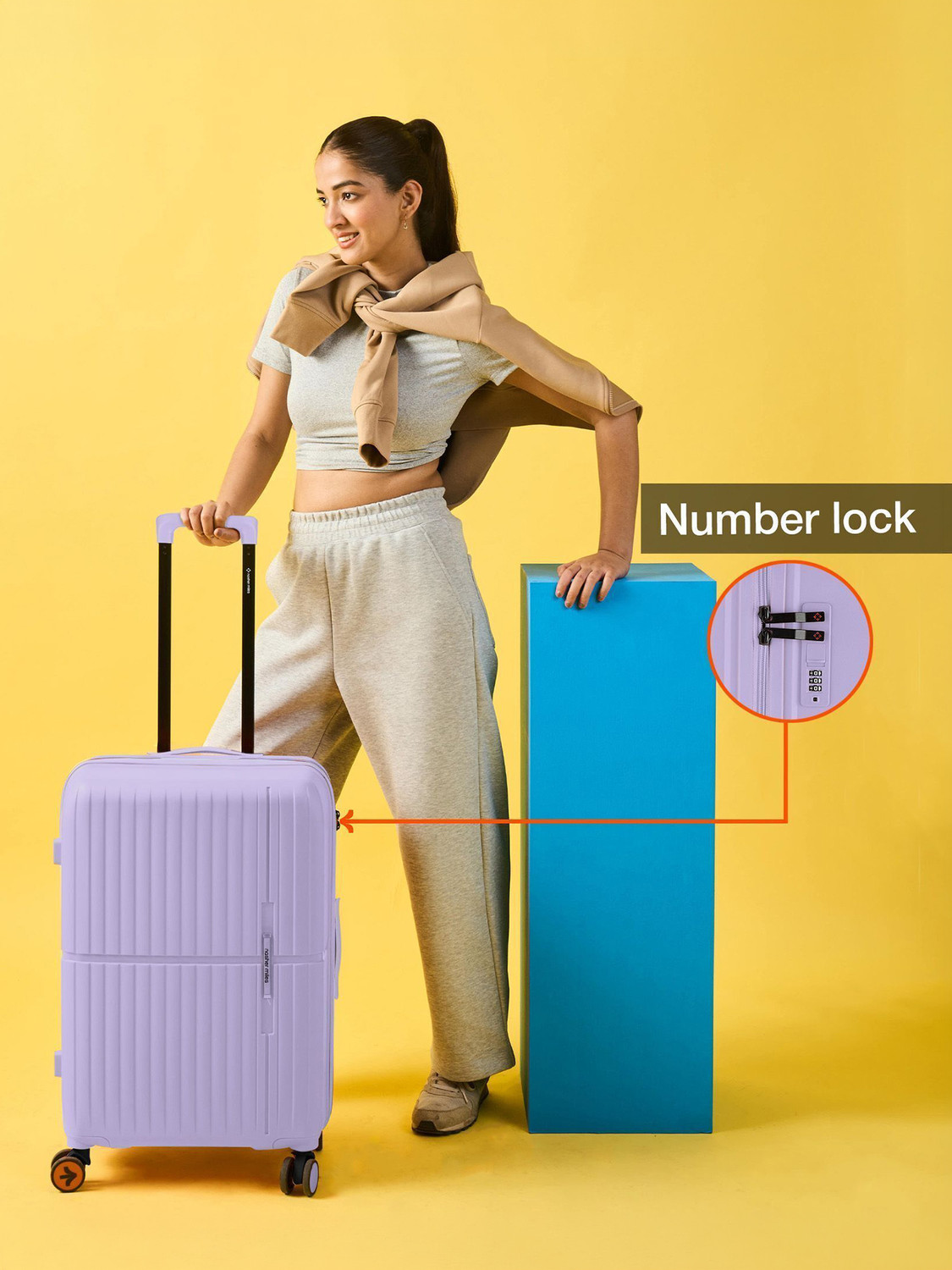 Image of NASHER MILES Sprgfield HardSide Polypropylene of 2 Pastel Purple Trolley Bag(55&65cm) Cabin & Check-in Set 8 Wheels - 24 inch