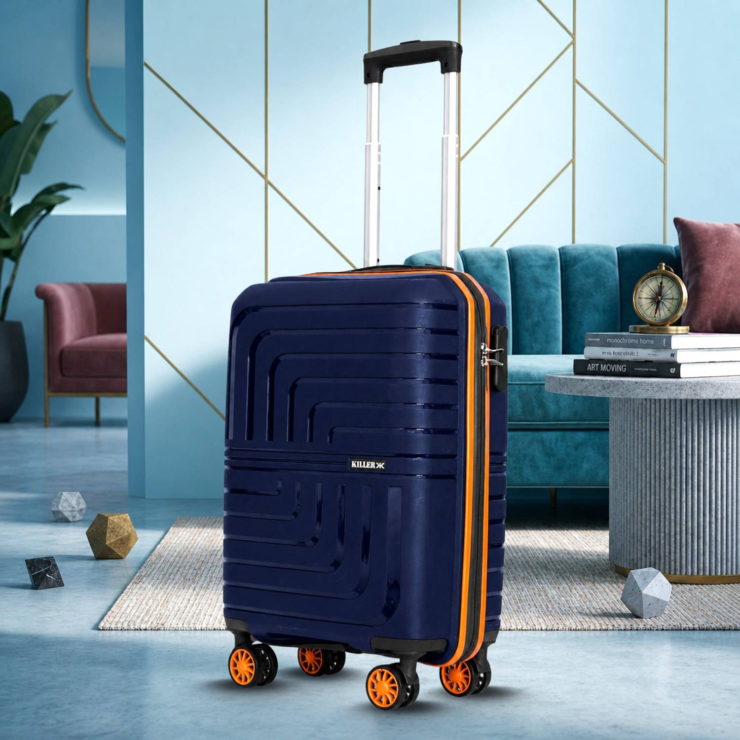 KILLER Small Cabin Suitcase 55cm 8 Wheels Blue - Image 1
