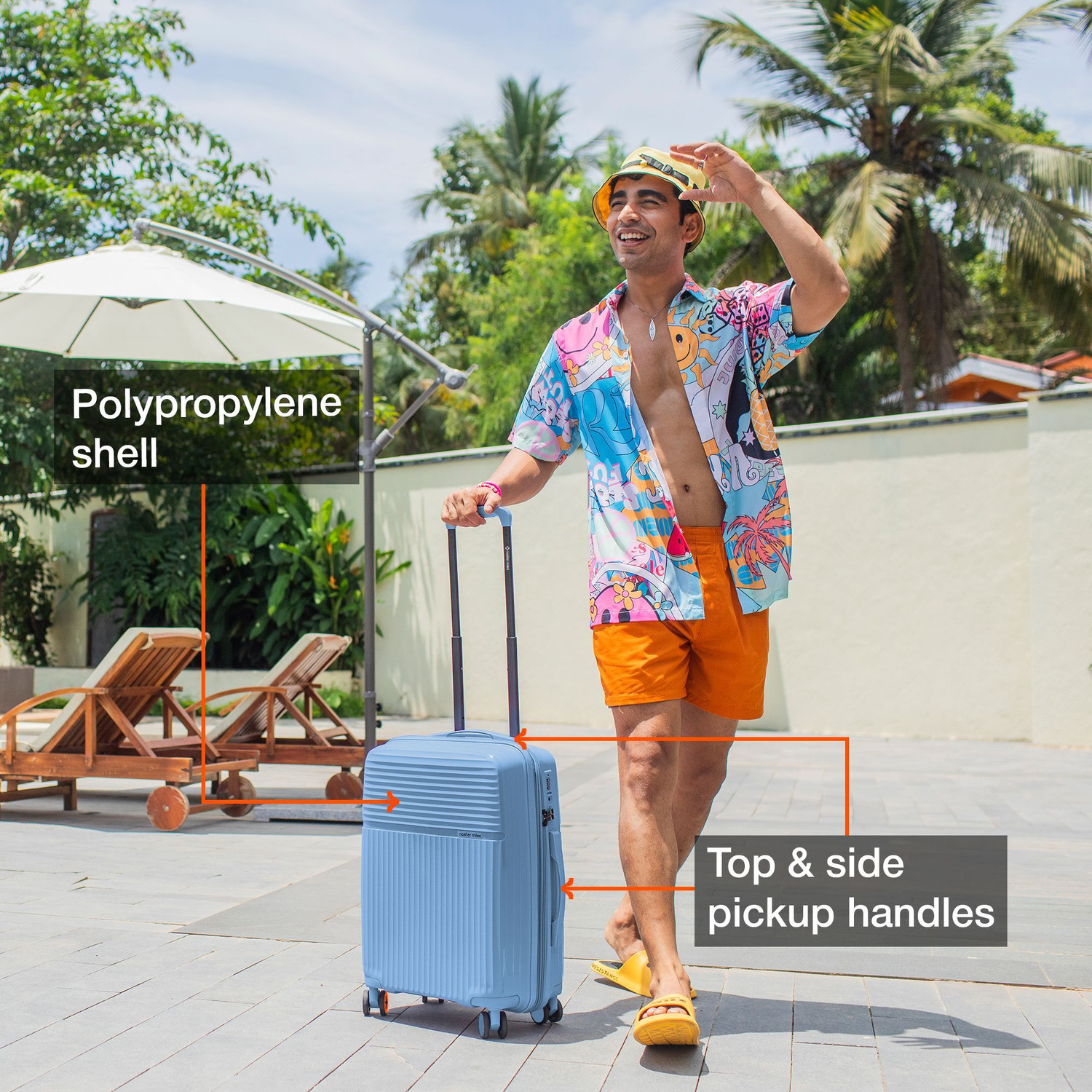 Image of NASHER MILES Krabi Expander Hardside Polypropylene Cabin Steel Blue 55cm Trolley Bag Expandable Cabin Suitcase 8 Wheels - 20 inch