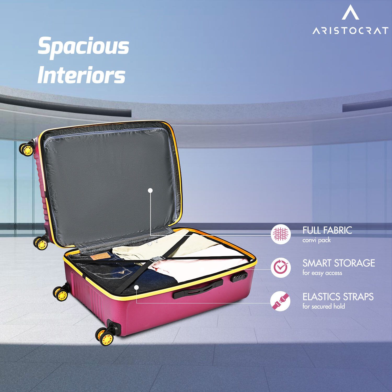Image of ARISTOCRAT Vortex Plus Check-in Trolley Bag | Large Hard Luggage with Combination Lock Check-in Suitcase 8 Wheels - 30 Inch