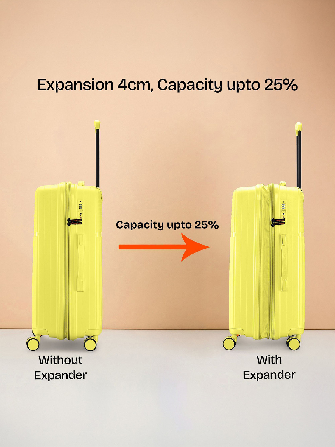 Image of NASHER MILES Krabi Expander Hardside Polypropylene Yellow Trolley Bag(55,65&75cm) Expandable Cabin & Check-in Set 8 Wheels - 28 inch