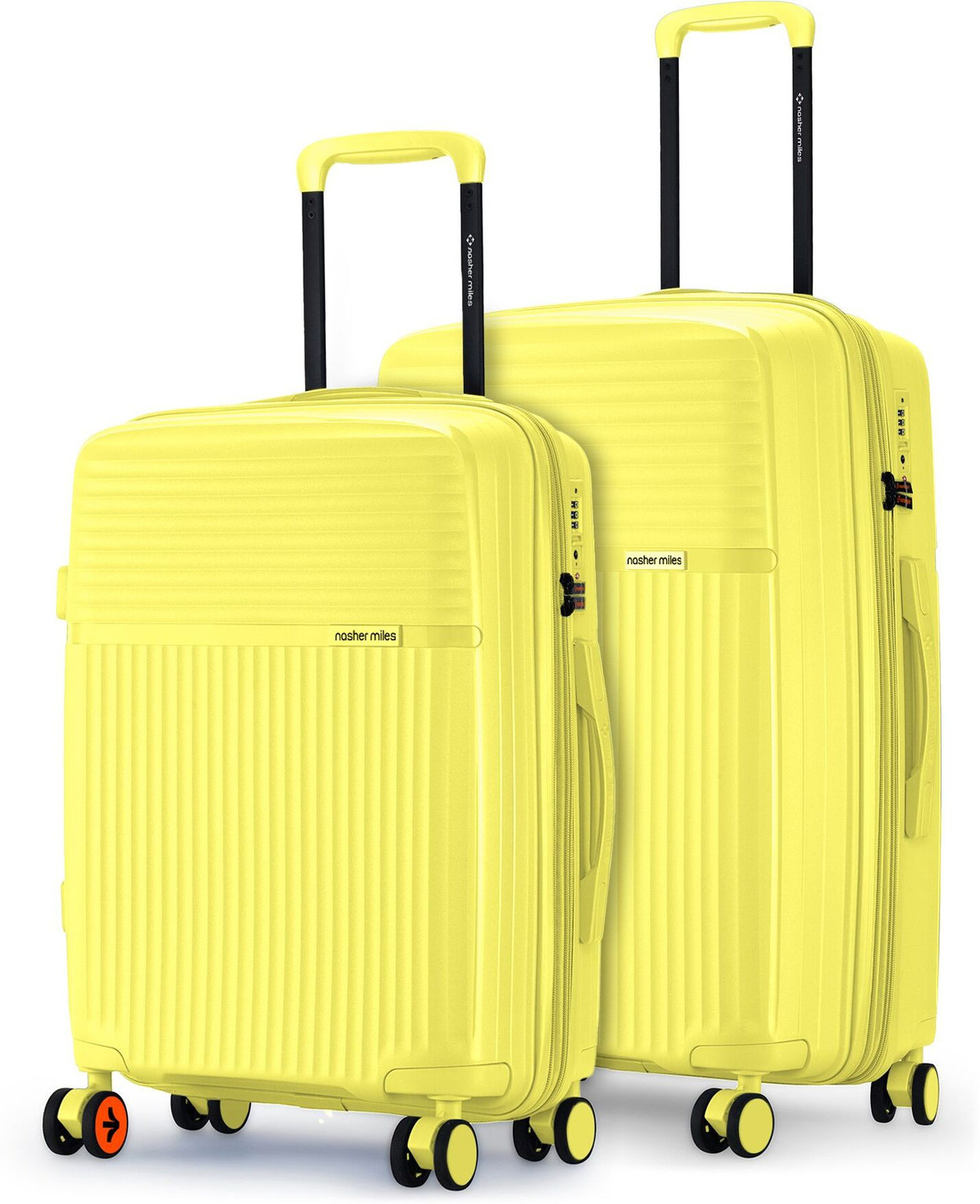 Image of NASHER MILES Krabi Expander Hardside Polypropylene Yellow Trolley Bags (55 & 65cm) Expandable Cabin & Check-in Set 8 Wheels - 24 inch