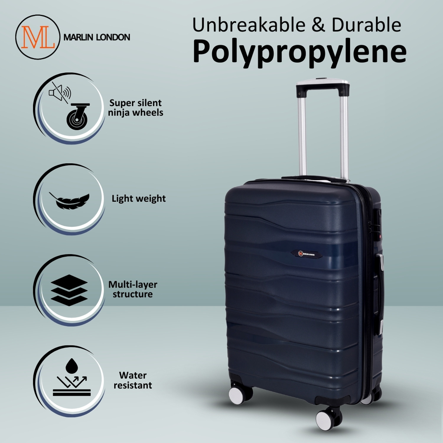 Image of Marlin London UDAAN Light-Weight & Durable Polyproylene Hard Luggage Check-in Suitcase 8 Wheels - 24 inch