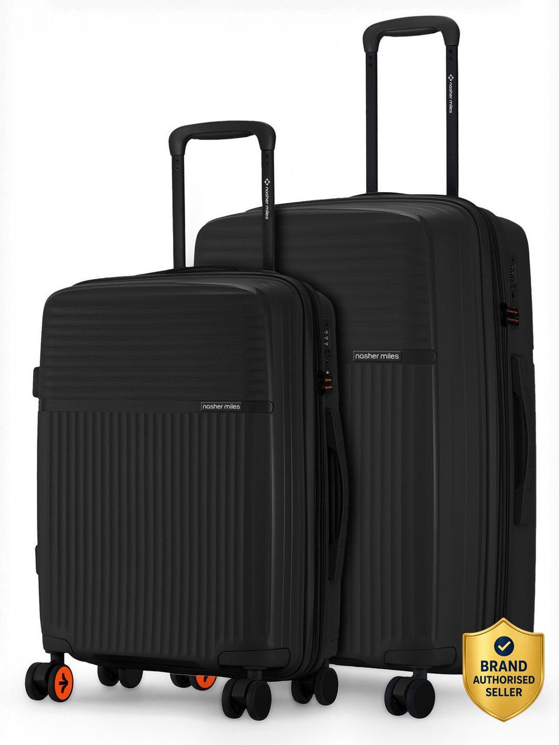 Image of NASHER MILES Krabi Expander Hardside Polypropylene Black Trolley Bags (55&65cm) Expandable Cabin & Check-in Set 8 Wheels - 24 inch
