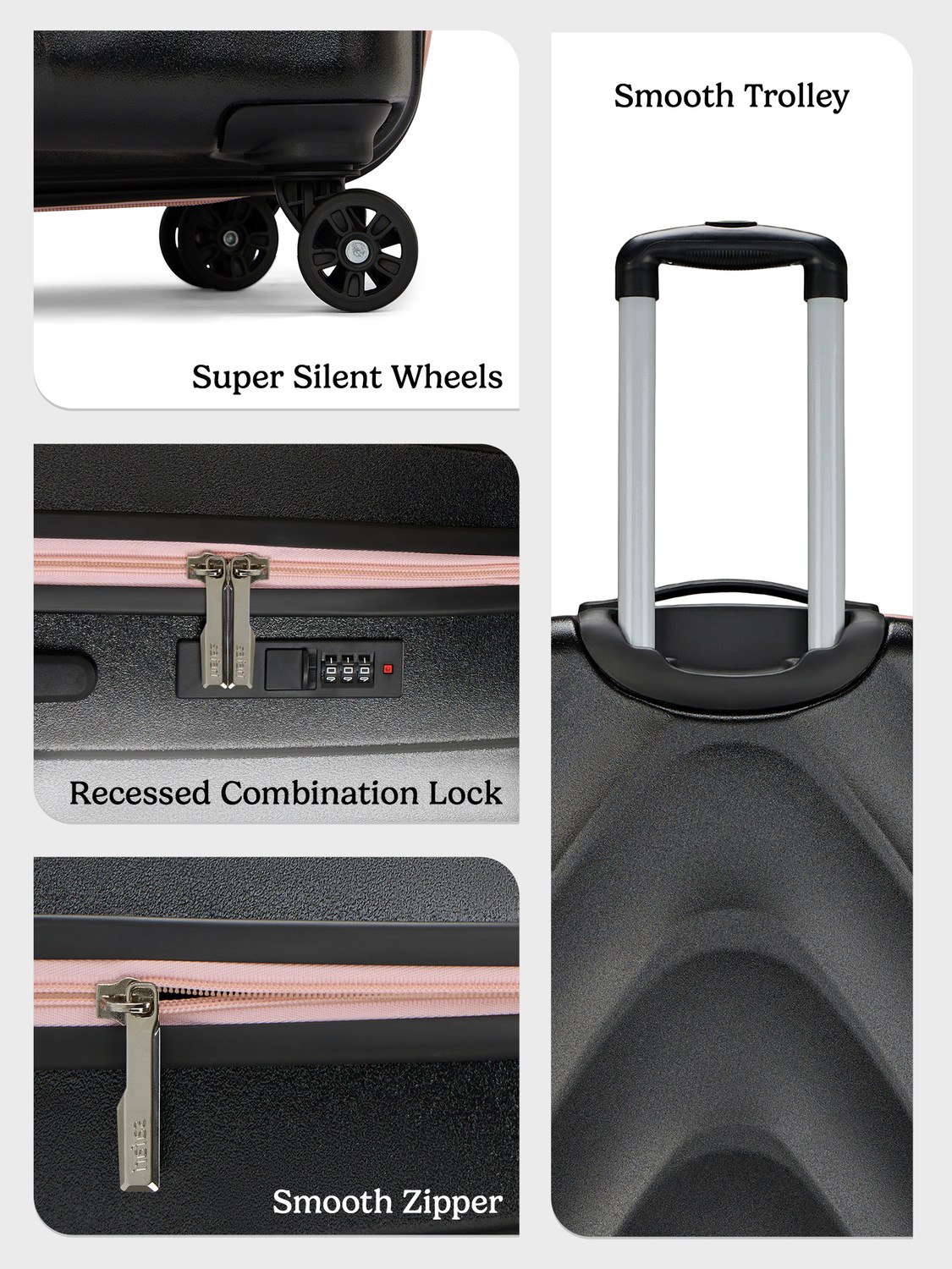 Image of Genie by Safari Daze Hard Luggage with Organized Interiors and Dual Wheels - Large - Black Check-in Suitcase 8 Wheels - 31 inch