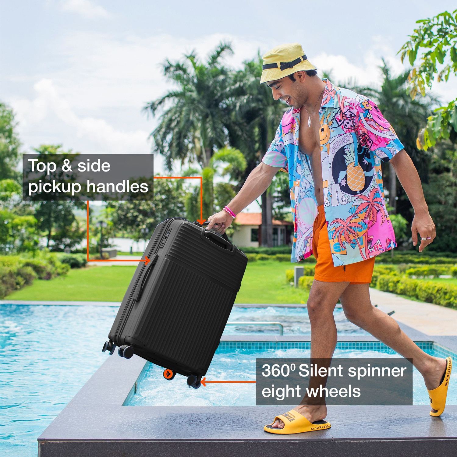 Image of NASHER MILES Krabi Expander Hardside Polypropylene Black Trolley Bags (55&65cm) Expandable Cabin & Check-in Set 8 Wheels - 24 inch