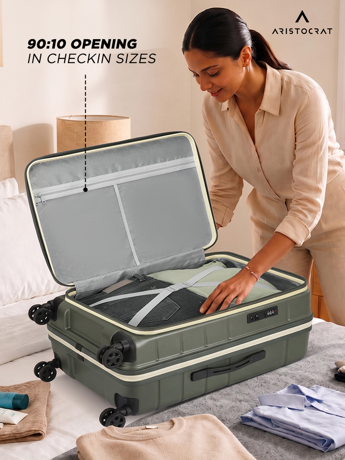 Image of ARISTOCRAT Orbit Plus Hard Side Laptop Compartment Trolley Bag With Combination Lock Cabin & Check-in Set 8 Wheels - 26 Inch
