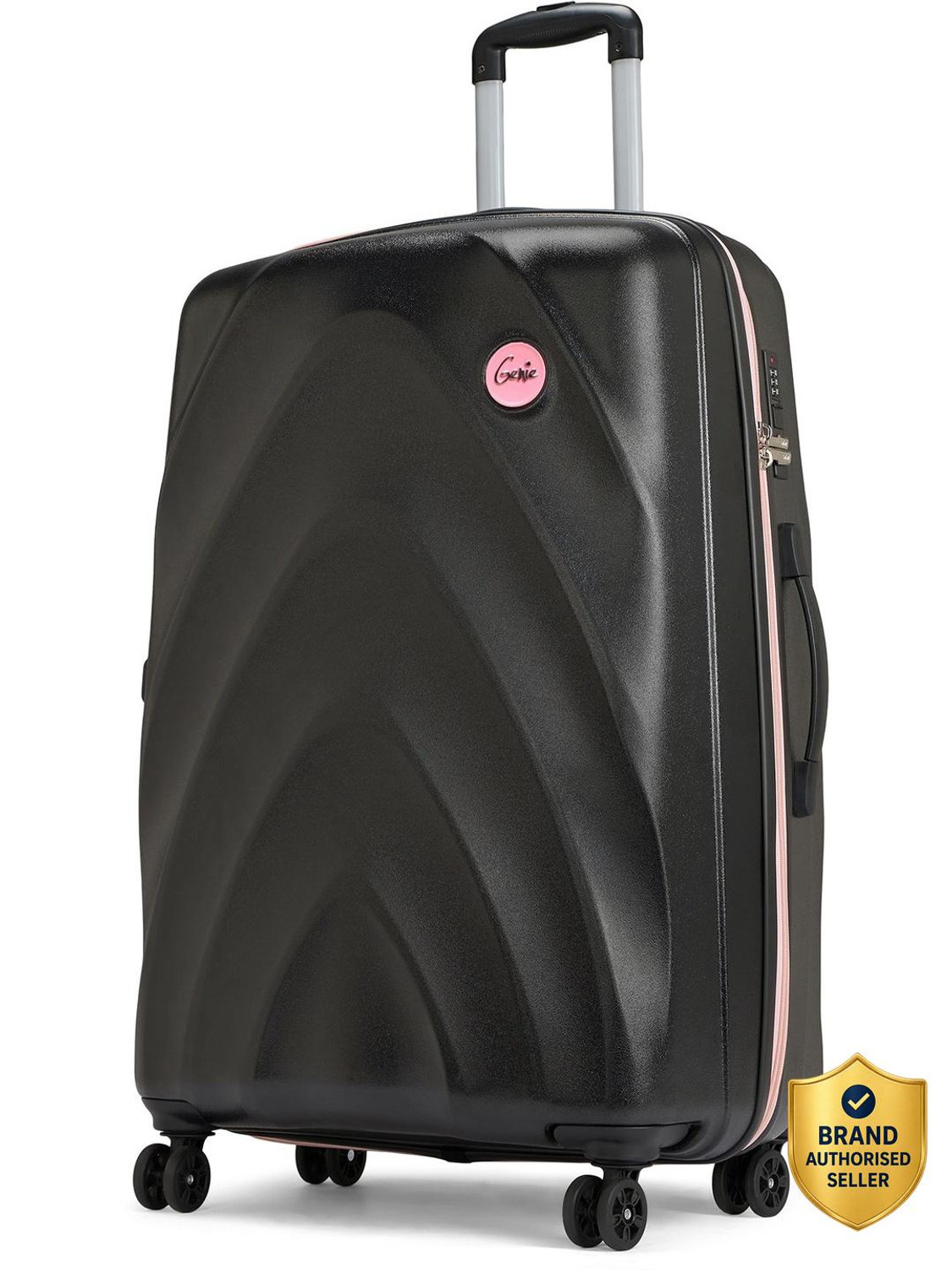 Image of Genie by Safari Daze Hard Luggage with Organized Interiors and Dual Wheels - Large - Black Check-in Suitcase 8 Wheels - 31 inch