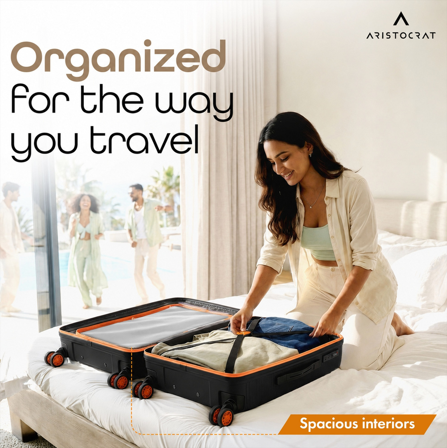 Image of ARISTOCRAT Apex Hard Side Polypropylene Luggage | Trolley Bag with Combination Lock Cabin & Check-in Set 8 Wheels - 27 Inch