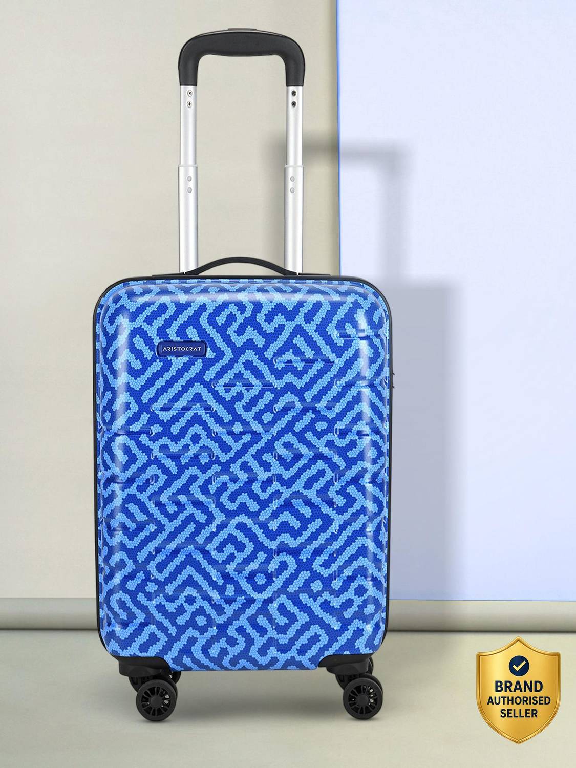 ARISTOCRAT Bravo Cabin Luggage - 55Cm, Blue, Printed Hardcase, 8 Wheels, 5 Year Warranty Cabin Suitcase 8 Wheels - 22 Inch