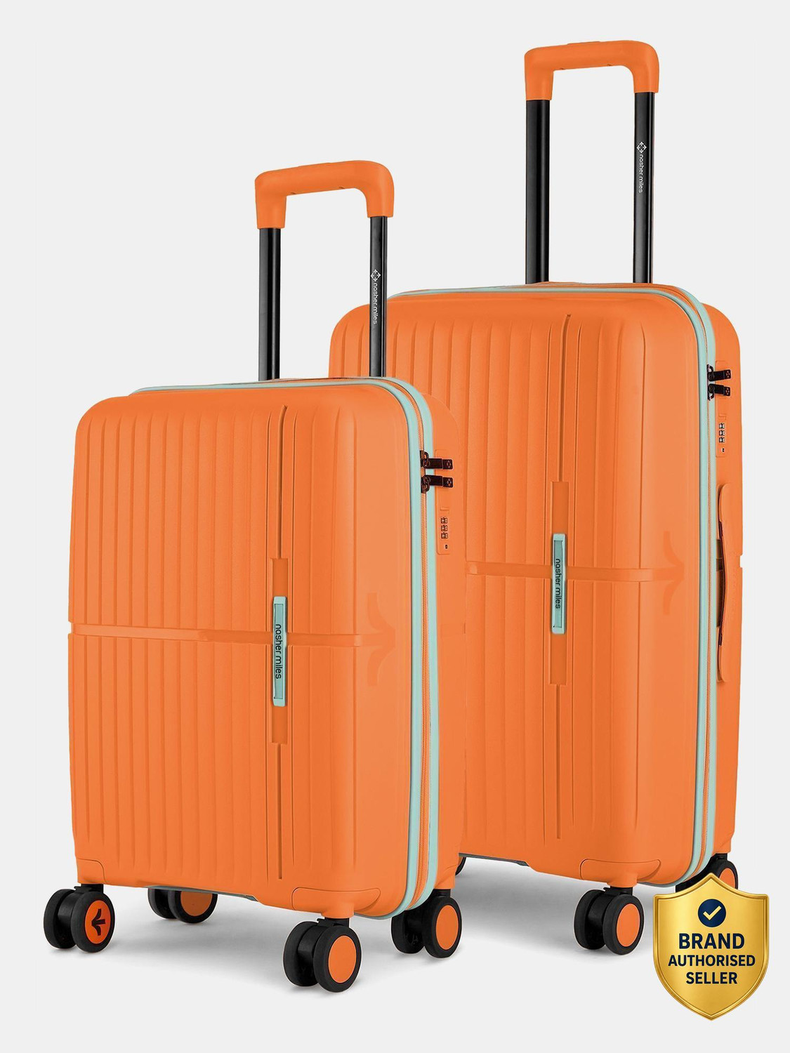 Image of NASHER MILES Springfield HardSide Polypropylene Luggage Set of 2 Orange Trolley Bag(55&65cm) Cabin & Check-in Set 8 Wheels - 24 inch