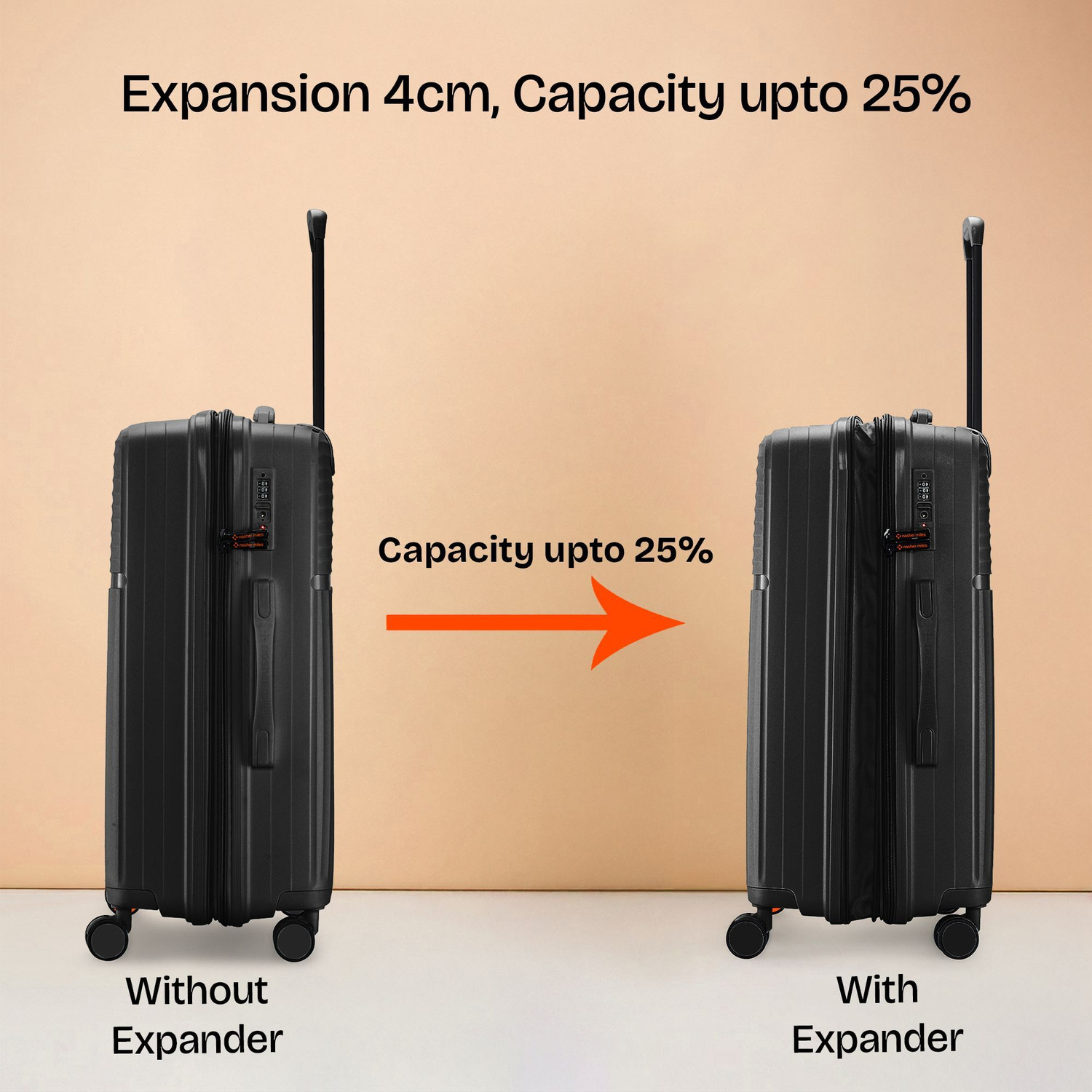 Image of NASHER MILES Krabi Expander Hardside Polypropylene Black TrolleyBags (65&75cm) Expandable Check-in Suitcase 8 Wheels - 28 inch