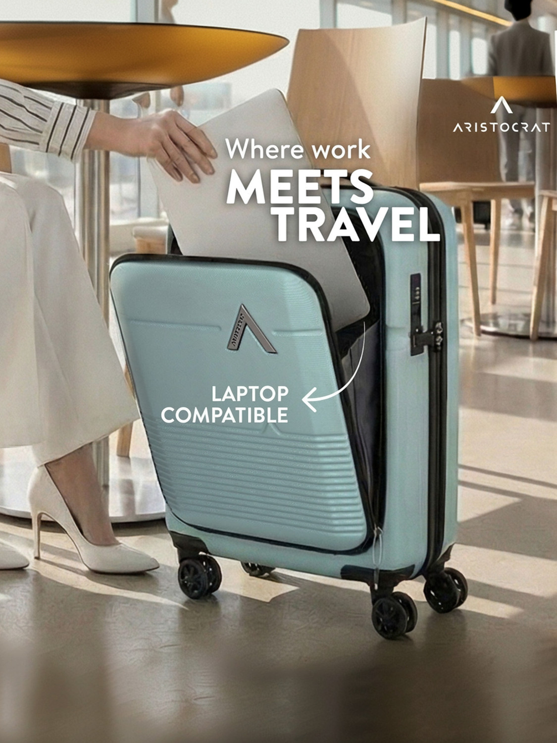 Image of ARISTOCRAT Orbit Hard Side Laptop Compartment Trolley Bag With Combination Lock Cabin Suitcase 8 Wheels - 21 inch