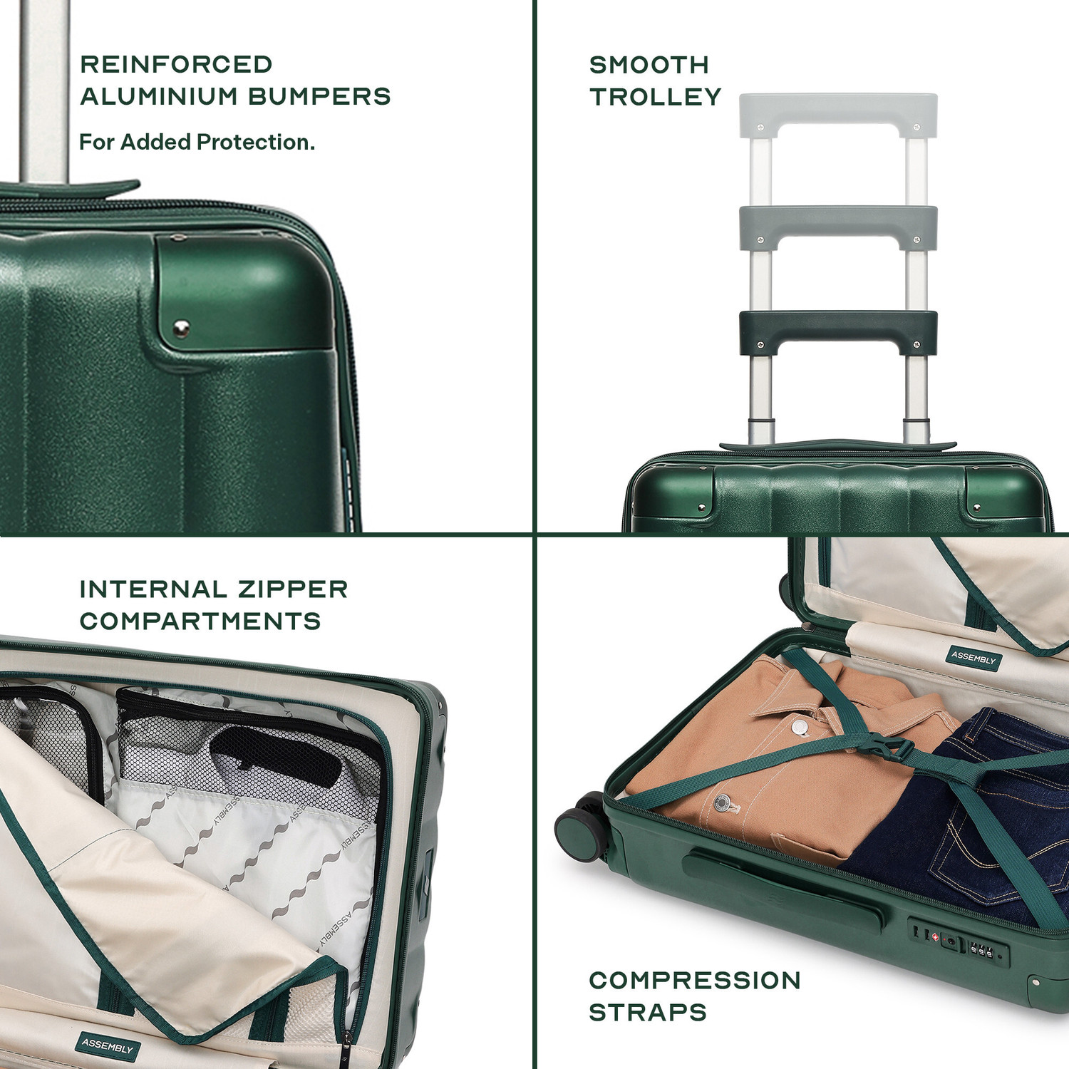 Image of Assembly Hard Body Set of 3 Luggage 8 Wheels - 20+24+28 inch | Lightweight Trolley Bags for Travel with Keyless TSA Lock - Green
