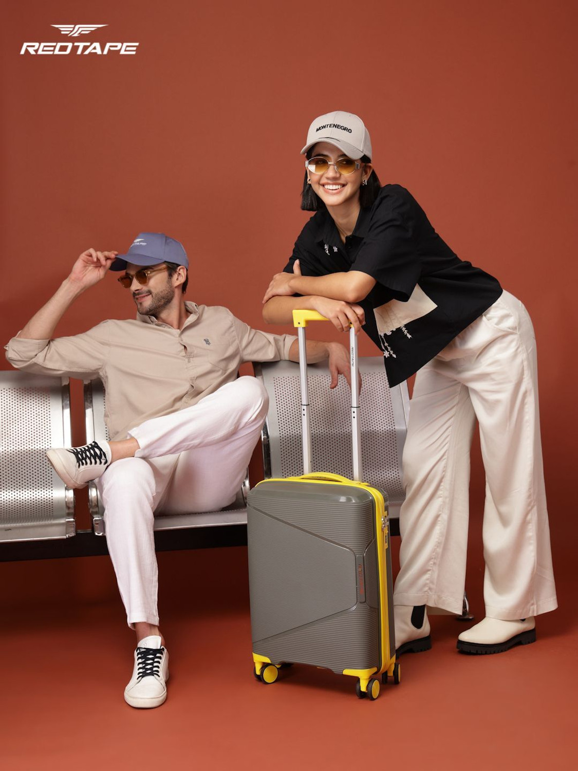 Image of Red Tape Unisex 40L Polypropylene Hard Trolley Bag With Mobile Holder Cabin Suitcase 8 Wheels - 20 inch