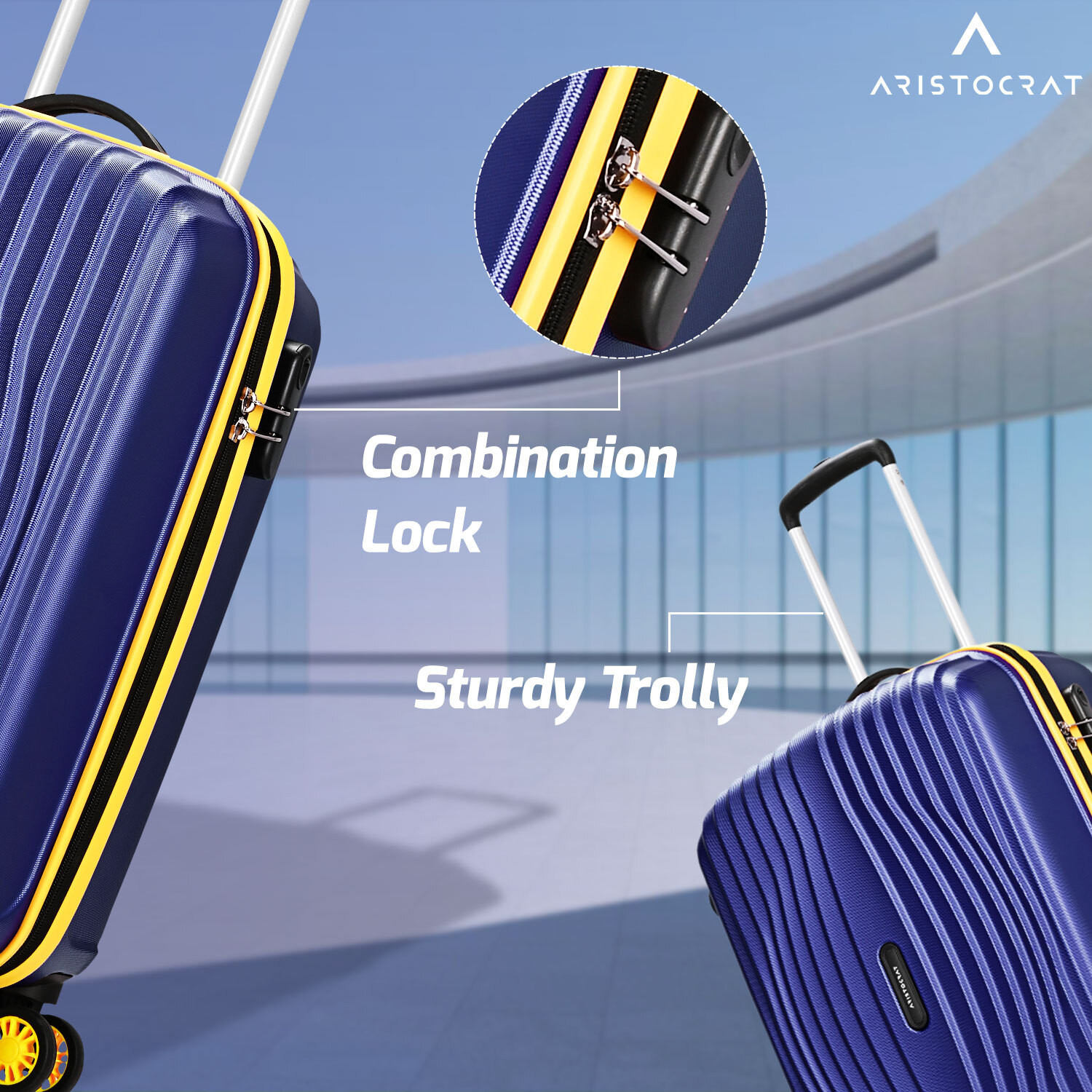 Image of ARISTOCRAT Vortex Plus Cabin Trolley Bag | Small Hard Luggage with Combination Lock Cabin Suitcase 8 Wheels - 22 Inch
