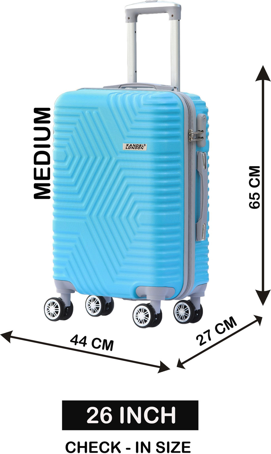 Image of Kandel London Hard Sided ABS and PC 4 Wheel Spinner, Unbreakable Bag with Combi Lock(ZX-2583) Check-in Suitcase 8 Wheels - 26 inch