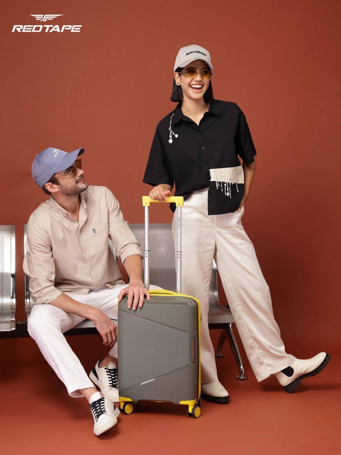 Image of Red Tape Unisex 40L Polypropylene Hard Trolley Bag With Mobile Holder Cabin Suitcase 8 Wheels - 20 inch
