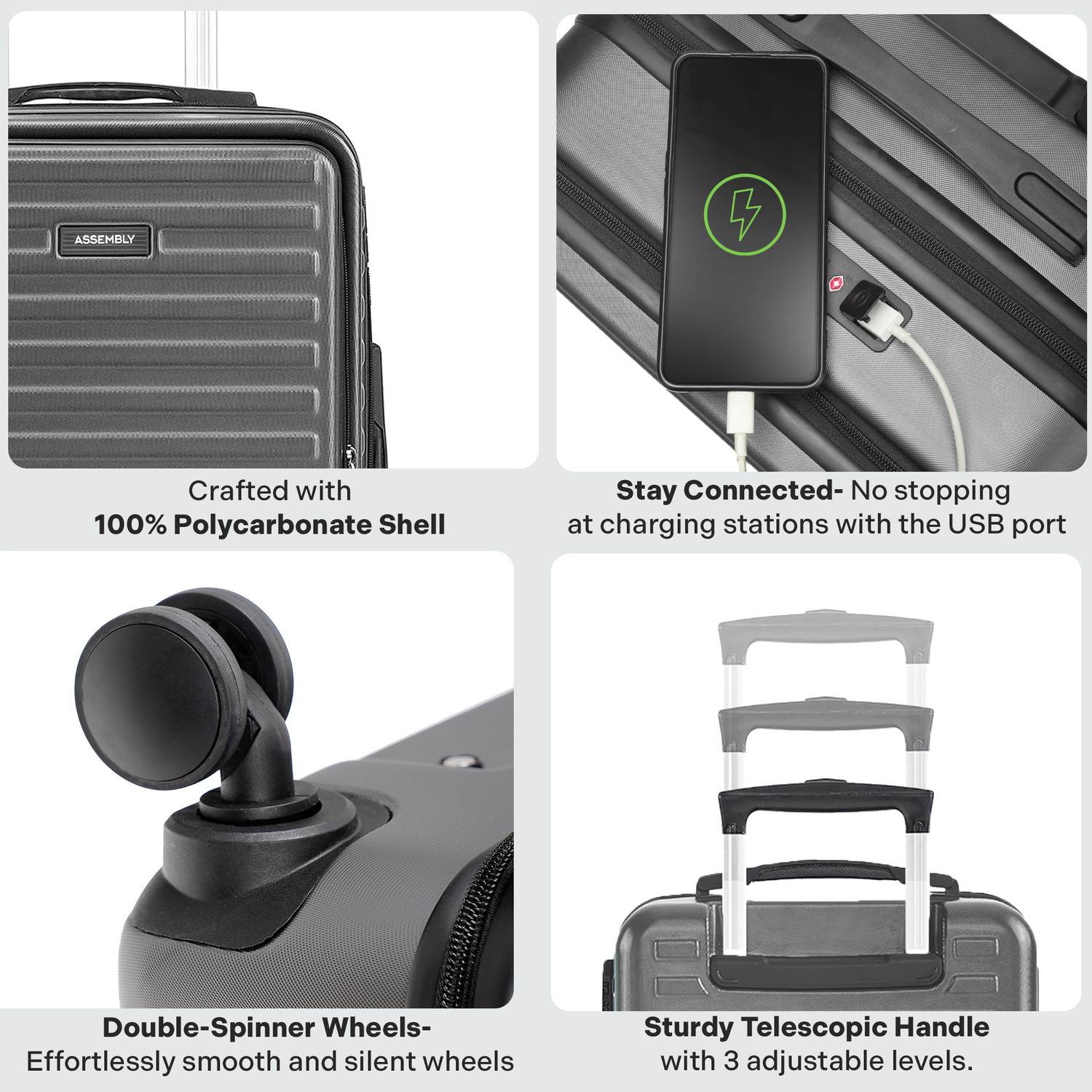 Image of Assembly Hardsided Trolley Bag Combo 2 Set - Cabin Suitcase & Large Check-in Trolley Cabin & Check-in Set 8 Wheels - 28 inch