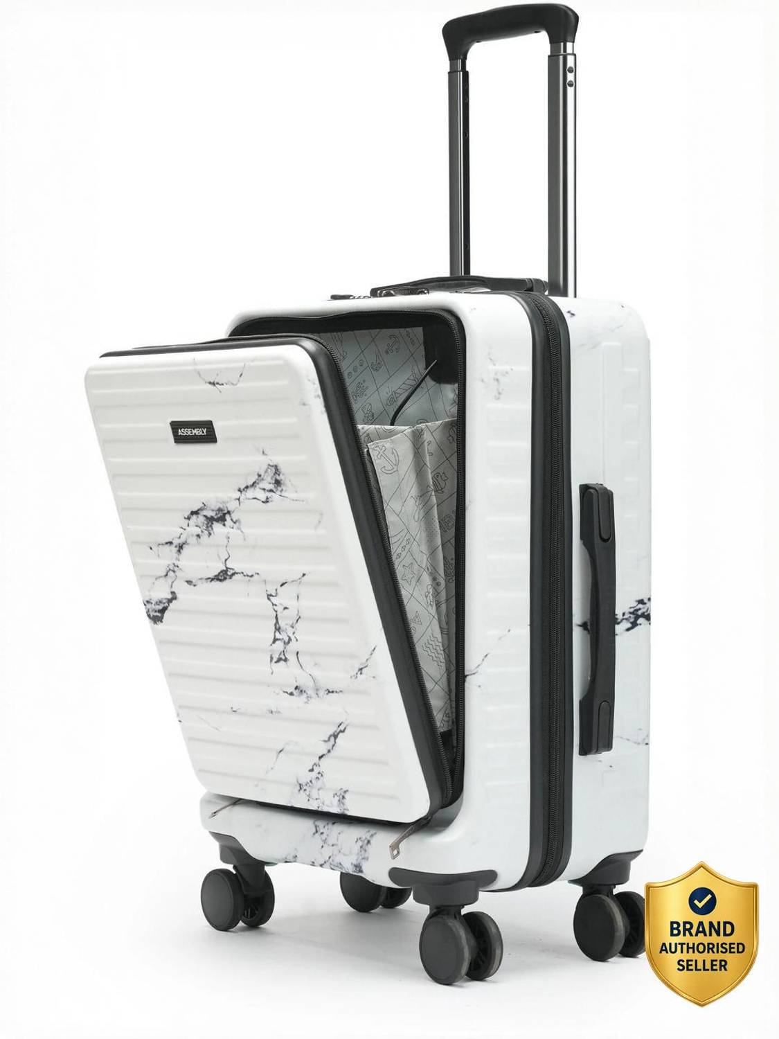 Assembly Hardsided Polycarbonate Cabin Trolley Bag with USB Port & TSA Lock- Marble Cabin Suitcase 8 Wheels - 20 inch