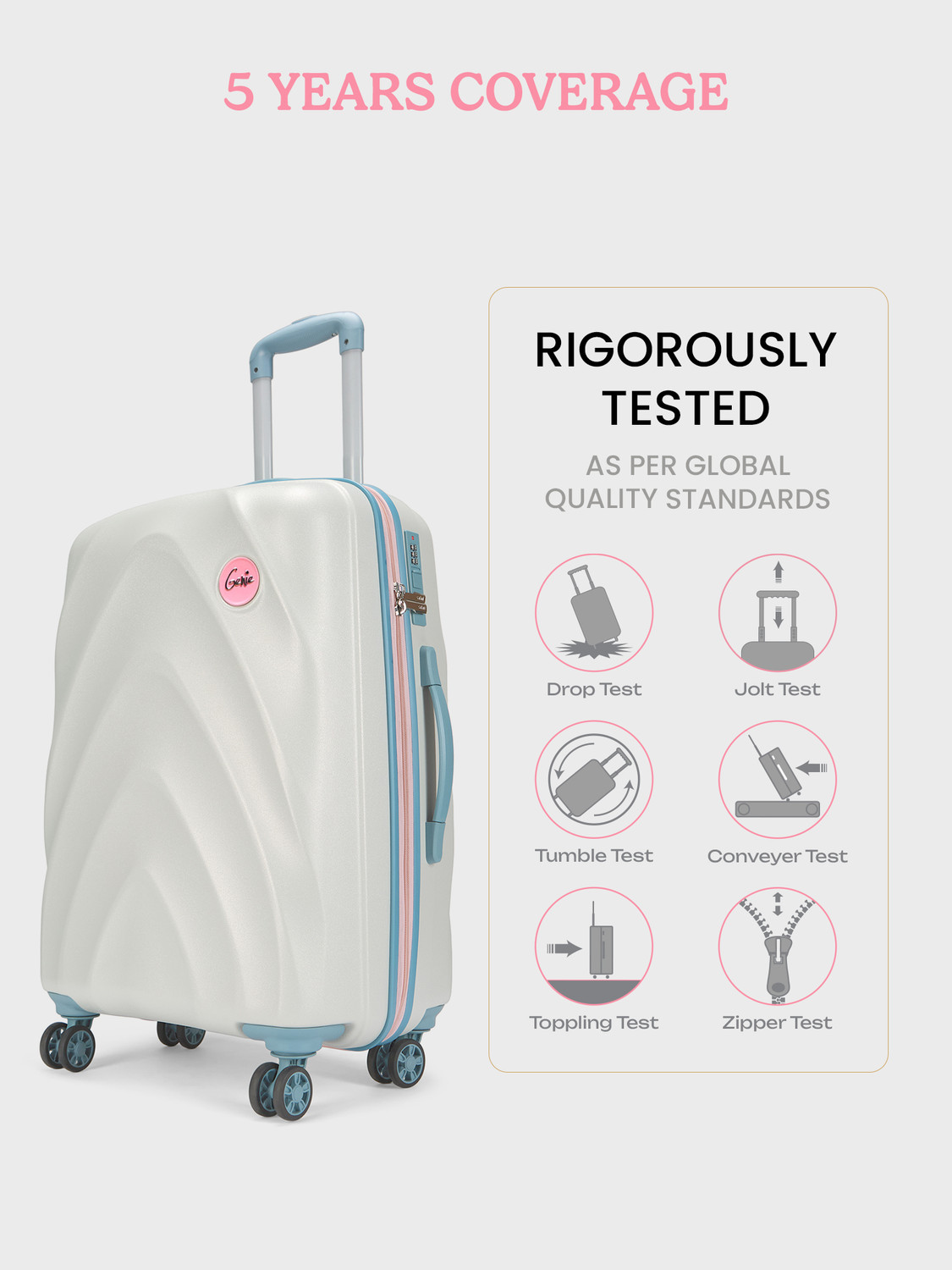 Image of Genie by Safari Daze Hard Luggage with Organized Interiors and Dual Wheels - Large - Cloud Grey Check-in Suitcase 8 Wheels - 31 inch