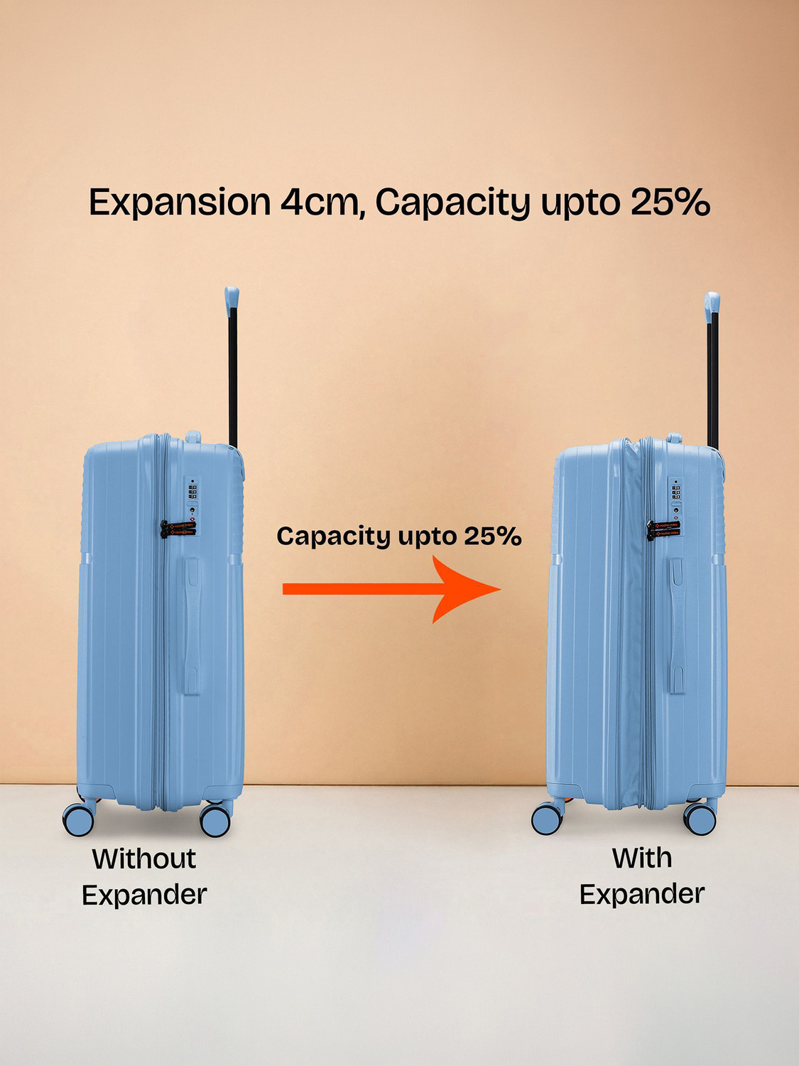 Image of NASHER MILES Krabi Expander Hardside Polypropylene Steel Blue Trolley Bag(55,65&75cm) Expandable Cabin & Check-in Set 8 Wheels - 28 inch