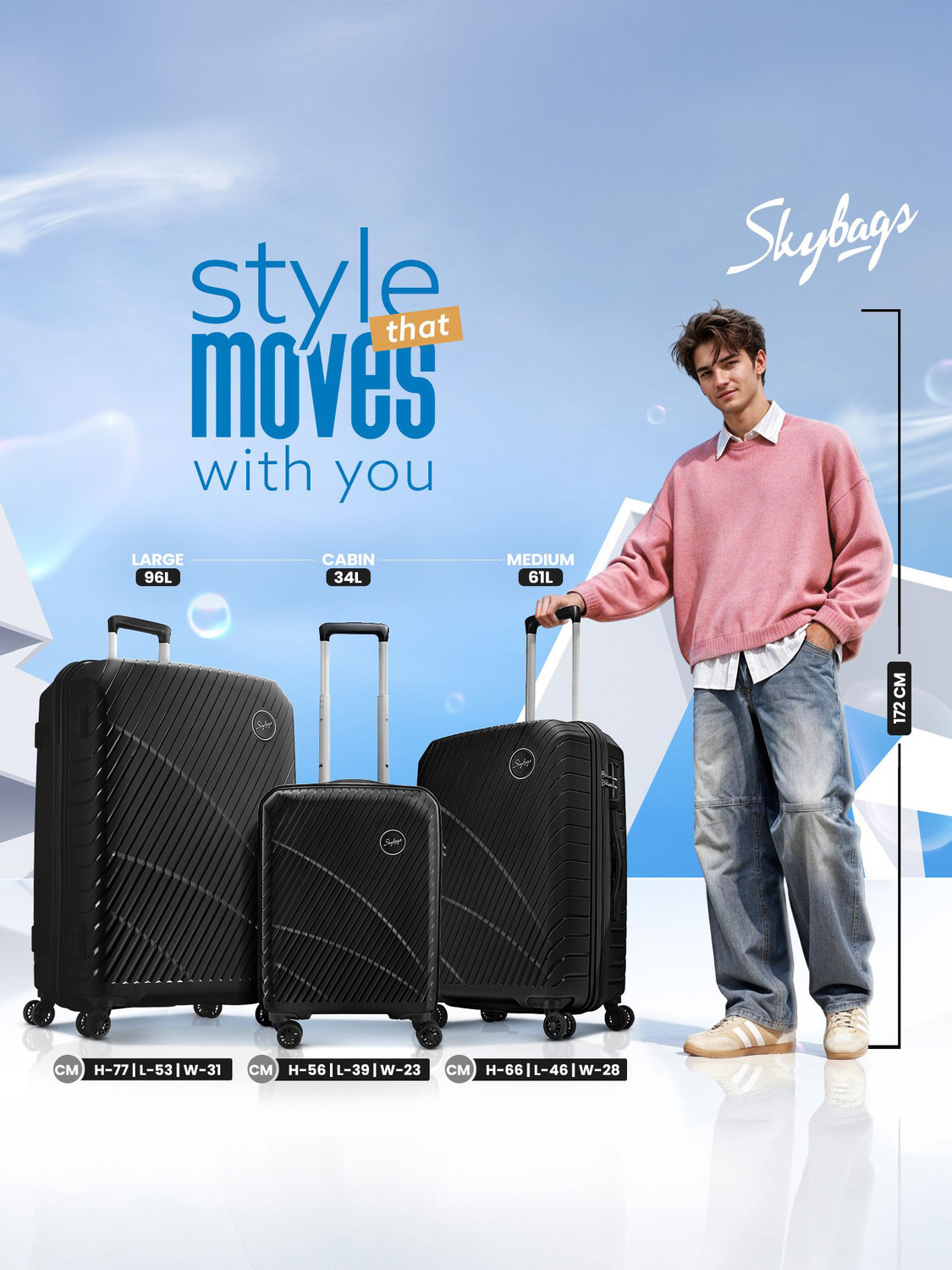 Image of SKYBAGS Streax Check-in Trolley Bag | Hard Luggage | Combination Lock with Sturdy Zipper Check-in Suitcase 8 Wheels - 26 inch