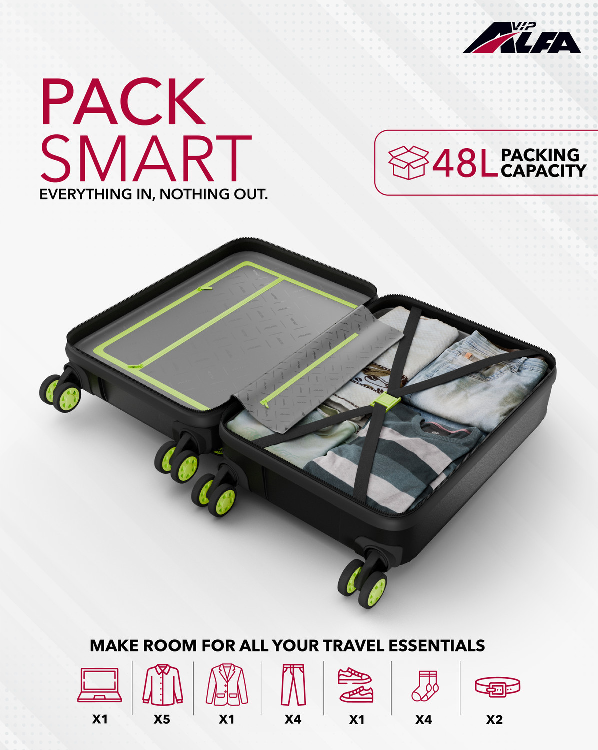 Image of ALFA by VIP Deep Space Hard Side Laptop Compartment Trolley with Combination Lock Cabin Suitcase 8 Wheels - 22 Inch
