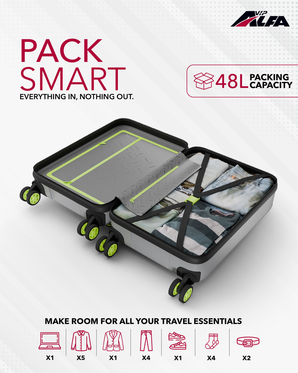 Image of ALFA by VIP Deep Space Hard Side Laptop Compartment Trolley with Combination Lock Cabin Suitcase 8 Wheels - 22 Inch