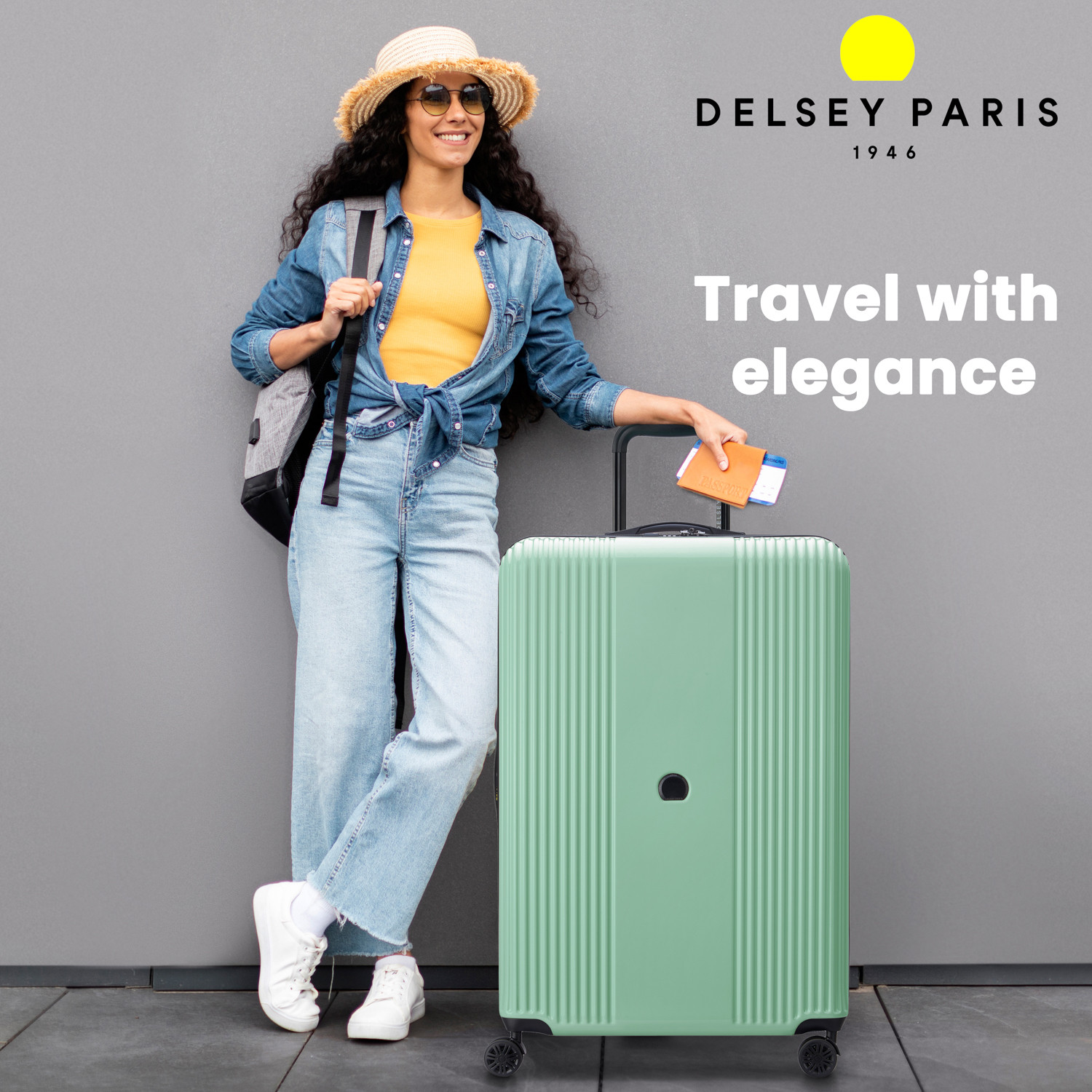 Image of DELSEY 77 CM Large Check-in Polycarbonate /ABS Hard-Sided 4D Trolley Bag (Ophelie) Check-in Suitcase 4 Wheels - 31 inch