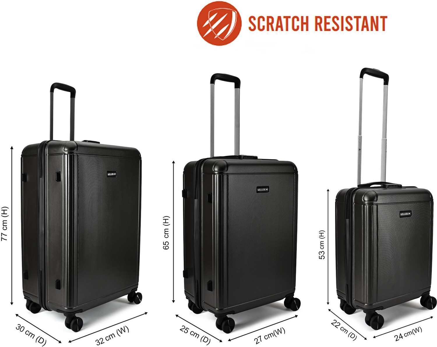 Image of KILLER Box-Light-Weight & Durable Polycarbonate Dark Grey-Hard Luggage Check-in Suitcase 8 Wheels - 28 Inch