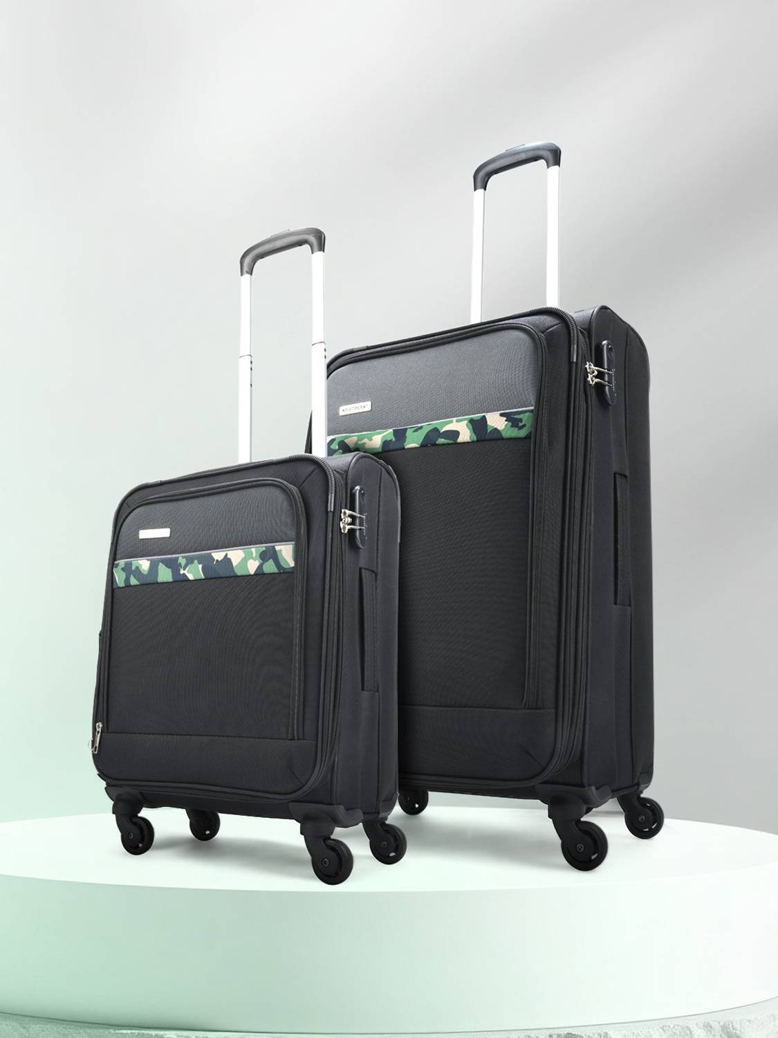 ARISTOCRAT Commander 4W Str (E) Set of 2 (Small 55cm|Medium 69cm) Black Expandable Cabin & Check-in Set 4 Wheels - 27 Inch