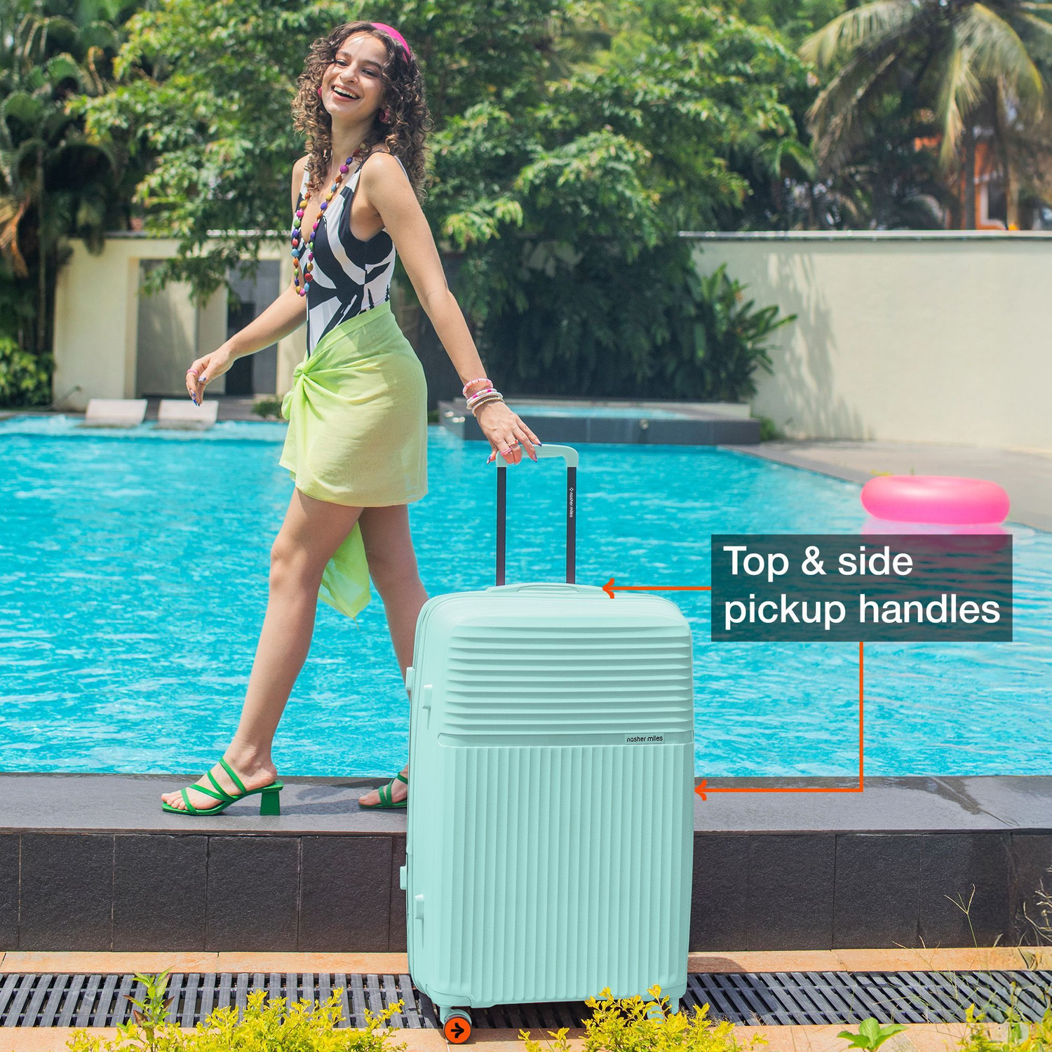 Image of NASHER MILES Krabi Expander Hardside Polypropylene Cool Mint Trolley Bag(65&75cm) Expandable Check-in Suitcase 8 Wheels - 28 inch